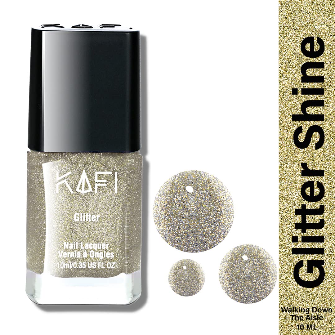 KAFI Cosmetics Nail Polish Set - 5 Colors (Base Coat, Red, Black, Silver Gold Glitter, Top Coat) - 10ml Each - Long Lasting & Non-Toxic Nail Art Kit for Women - Perfect for Parties, Weddings & Daily Manicures