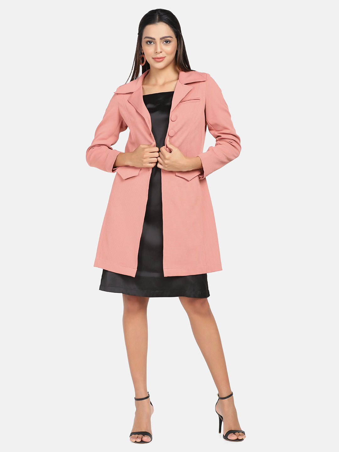 Longline Stretch Jacket for Women - Soft Peach Color Outerwear | Perfect for Spring Layering & Casual Outfits
