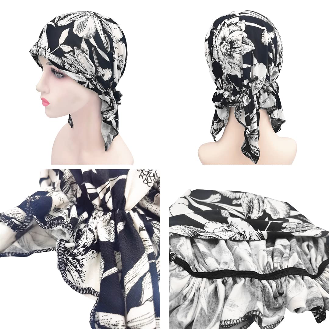 Bohemian Floral Slouchy Beanie - Pre-Tied Chemo Turban Hats for Women | Soft Cancer Headwear for Travel, Hiking & Outdoor Activities | Trendy Head Cover for Chemotherapy Patients & Fashion Accessory