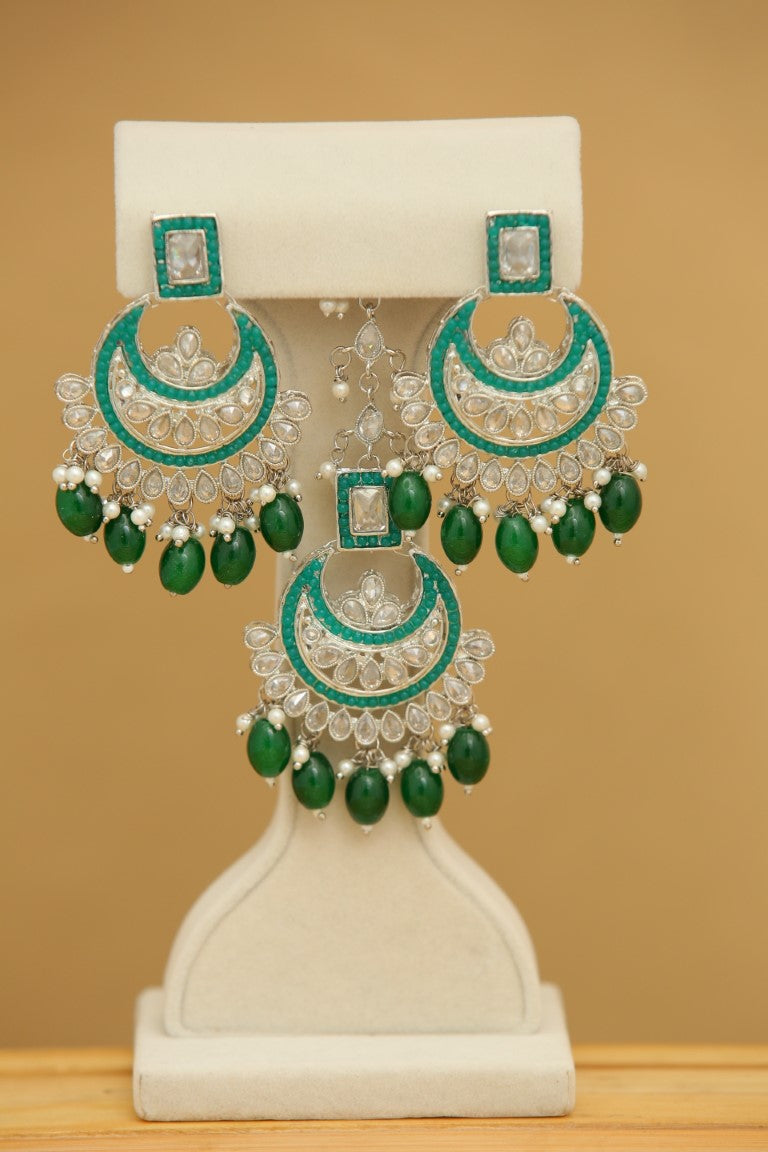 Aradhana Traditional Indian Earrings with Tikka - Elegant Bridal Jewelry for Weddings & Festivals