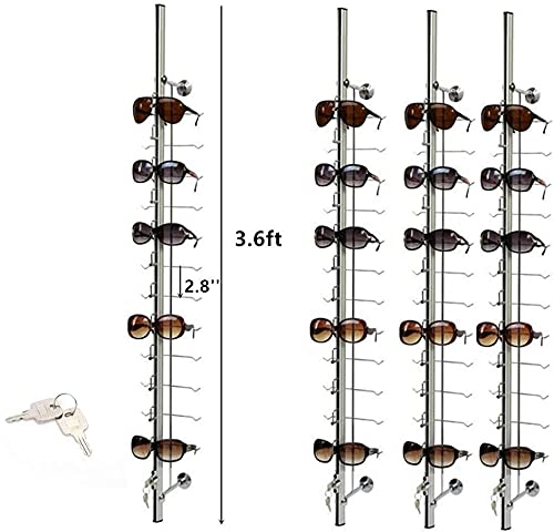 LOYALHEARTDY 10-Piece Aluminum Eyeglass Display Stand Set - Durable Sunglasses Rack Organizer with Lock for Optical Shops & Retail Stores - Holds 12 Frames (43.3