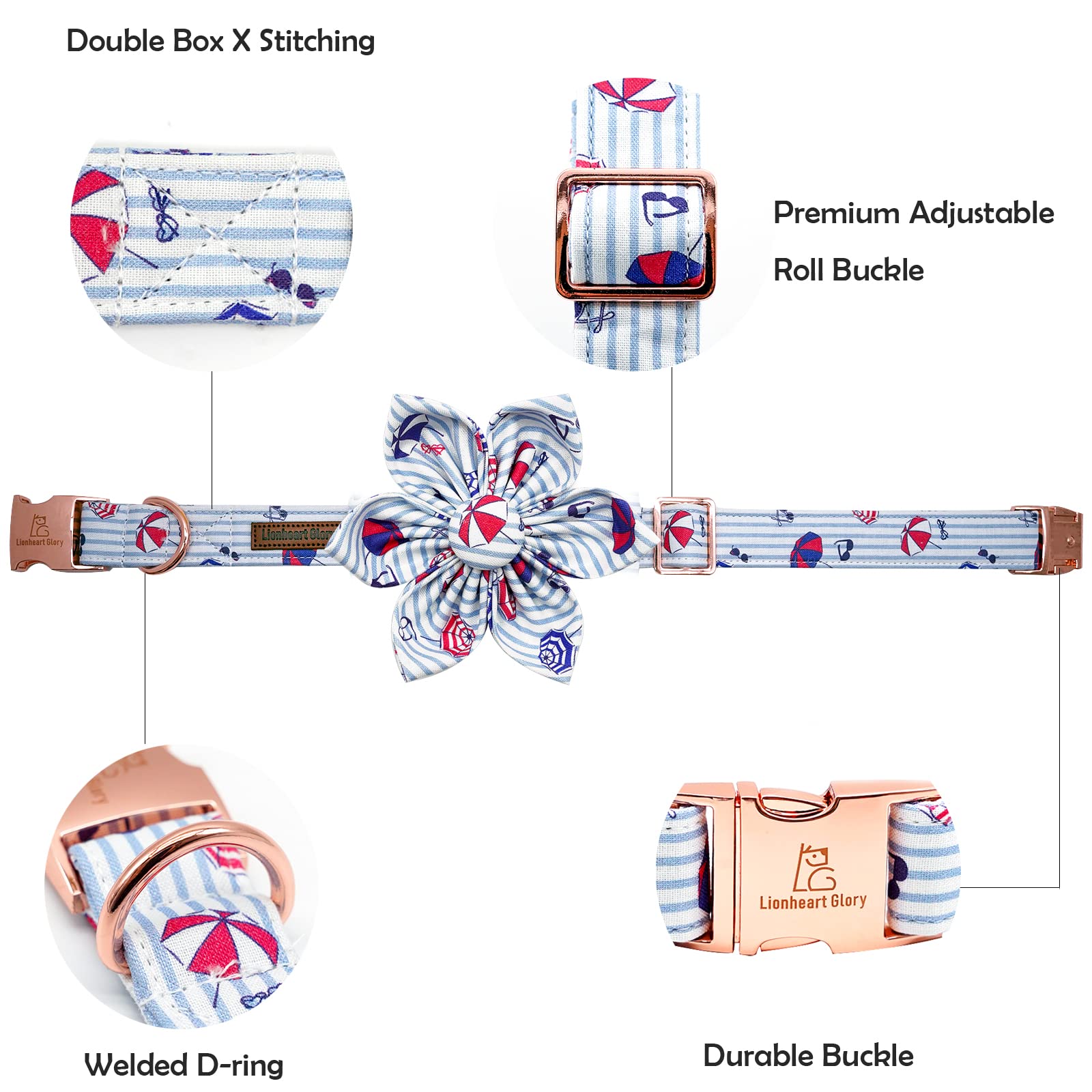 Lionheart Glory Summer Dog Collar with Flower - Adjustable Floral Pet Collar for Small, Medium & Large Dogs | Perfect for Outdoor Walks, Pet Photos & Special Occasions