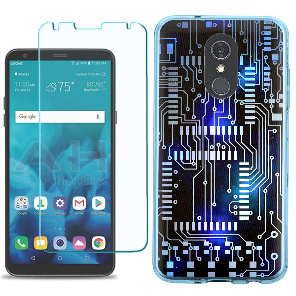 Slim TPU Case for LG Stylo 5 with Screen Protector - Blue Bezel Design for Daily Protection