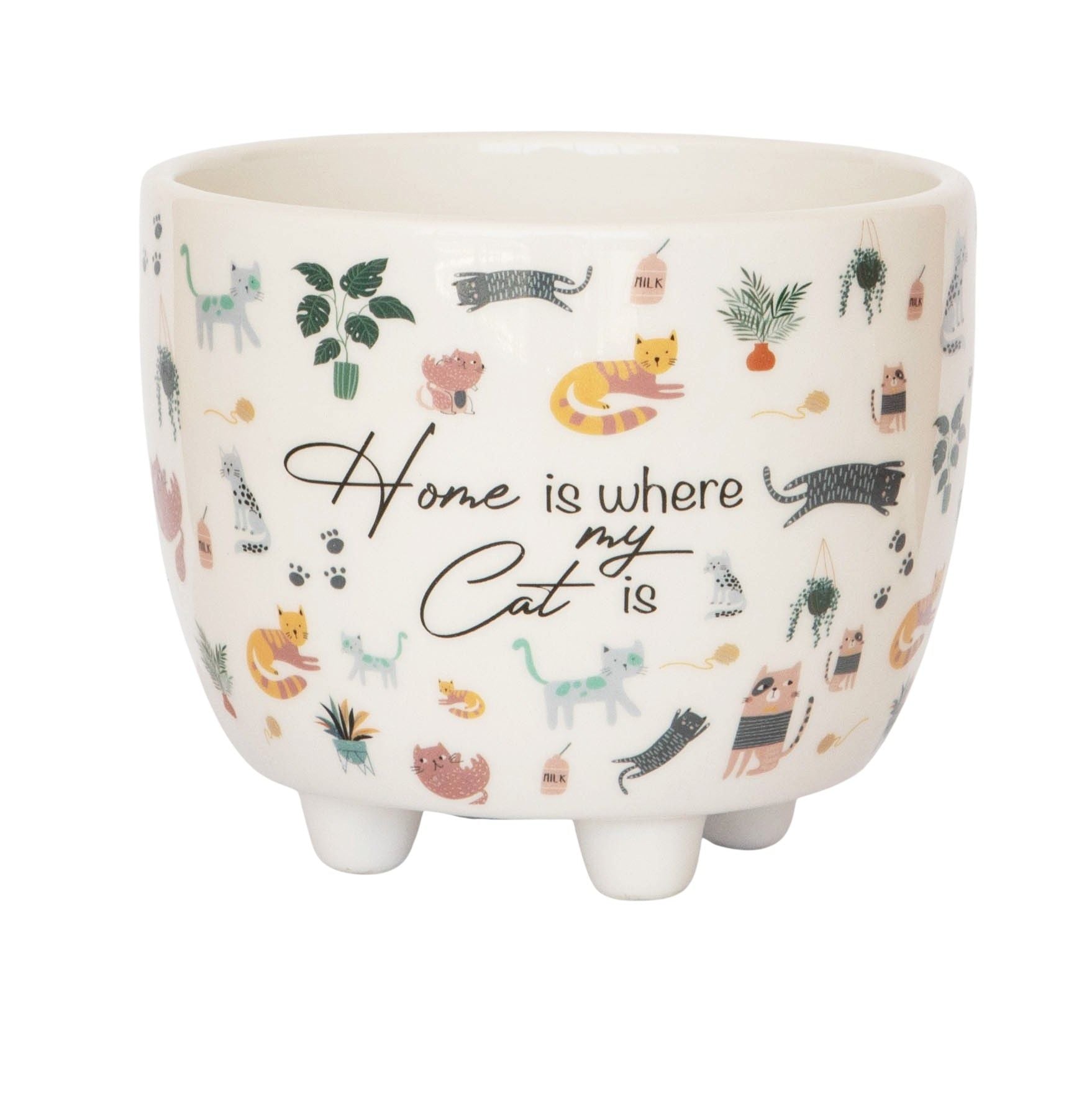 Home Is Where My Cat Is - Colorful Ceramic Planter 14x16x16 Inches for Indoor Plants, Succulents & Home Decor | Perfect for Living Room, Bedroom & Office