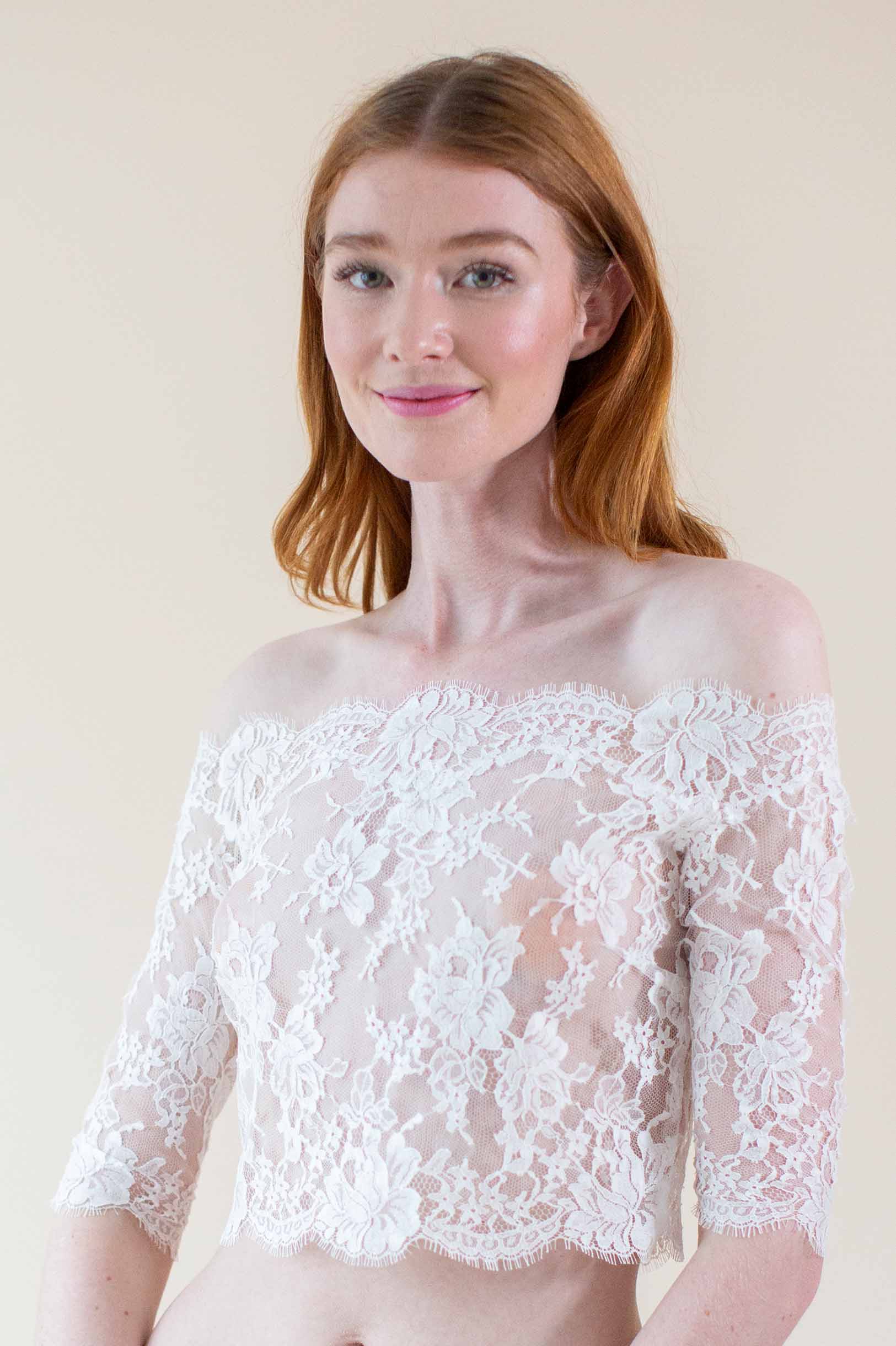 Ivory French Lace Off-the-Shoulder Topper by Dominique - Elegant Bridal Cover-Up for Weddings & Special Occasions