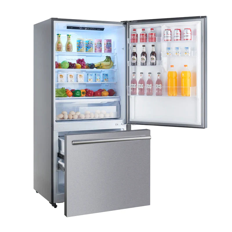Forno Milano 31 Inch 17.2 cu.ft Bottom Freezer Refrigerator with Right Swing Door - Model FFFFD1785 | Energy Efficient Stainless Steel Kitchen Appliance for Home, Office, or Cafe Use