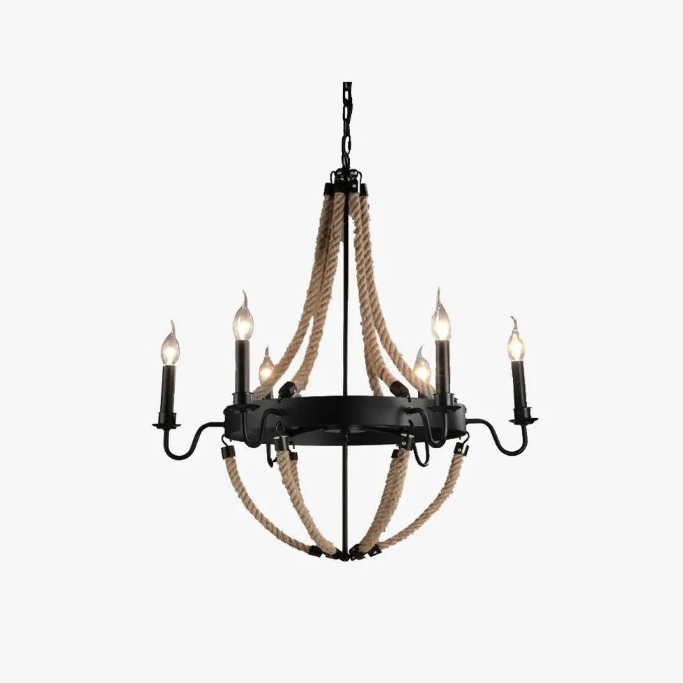Vintage Rope Structure Candle Holder Chandelier - Rustic Farmhouse Lighting for Dining Room, Bedroom, or Outdoor Patio Decor