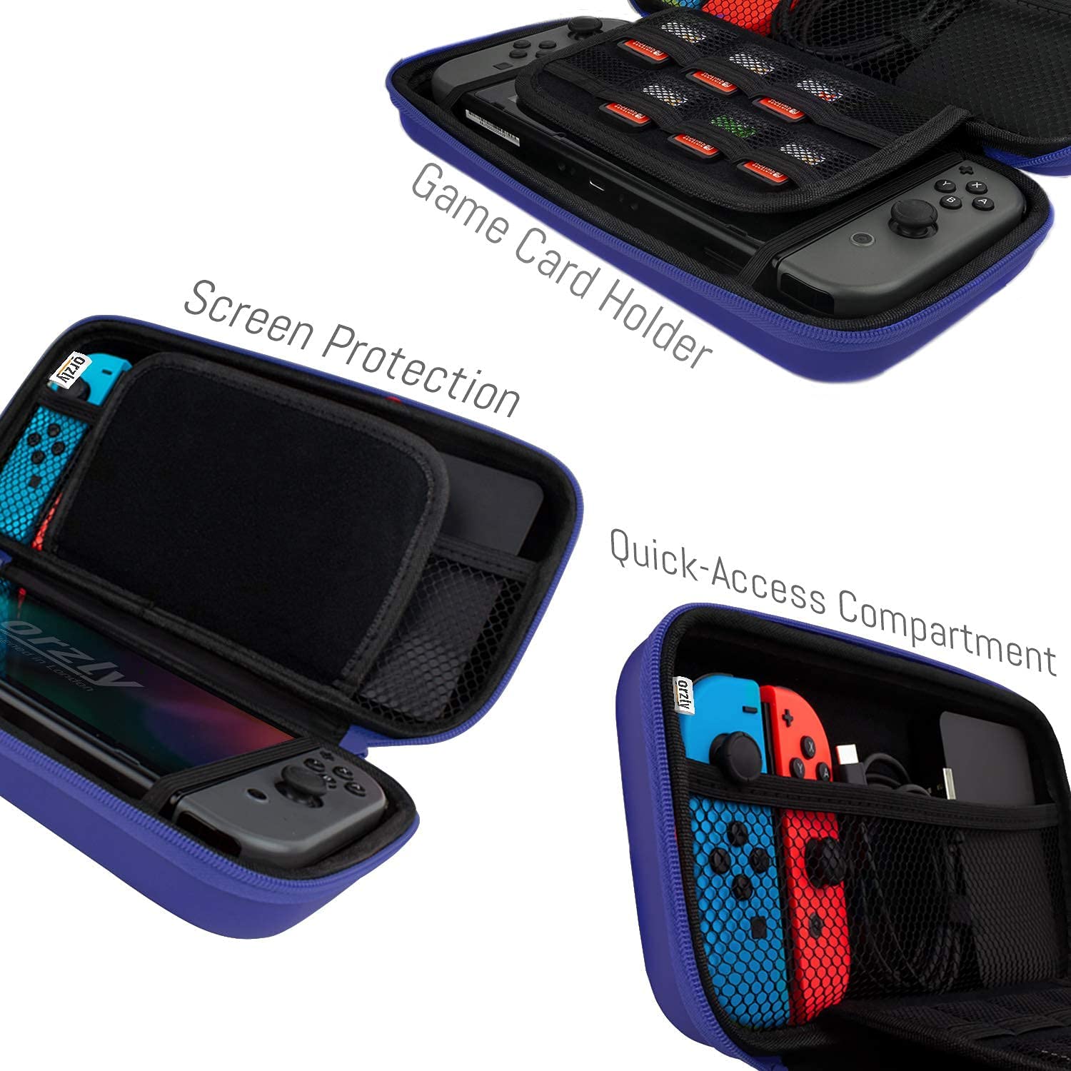 Orzly Midnight Blue Travel Carry Case & Joy-Con Charging Dock for Nintendo Switch & OLED Model - Portable Protective Storage & Controller Charging Solution for Gaming On-The-Go