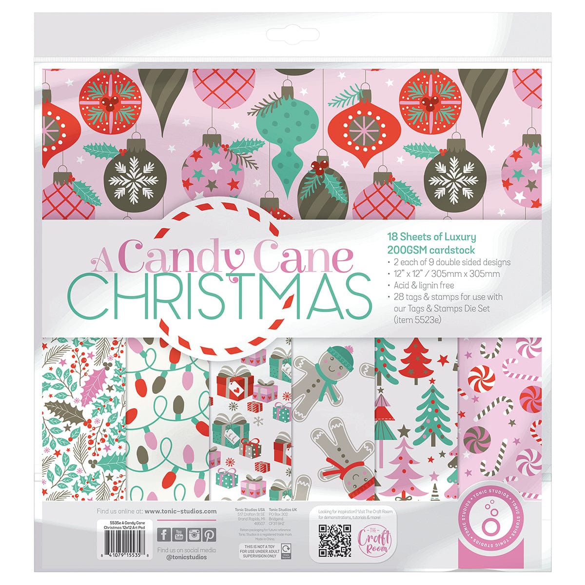 Christmas Candy Cane Papercraft Collection - DIY Holiday Scrapbooking & Card Making Supplies for Festive Home Decor & Gift Wrapping