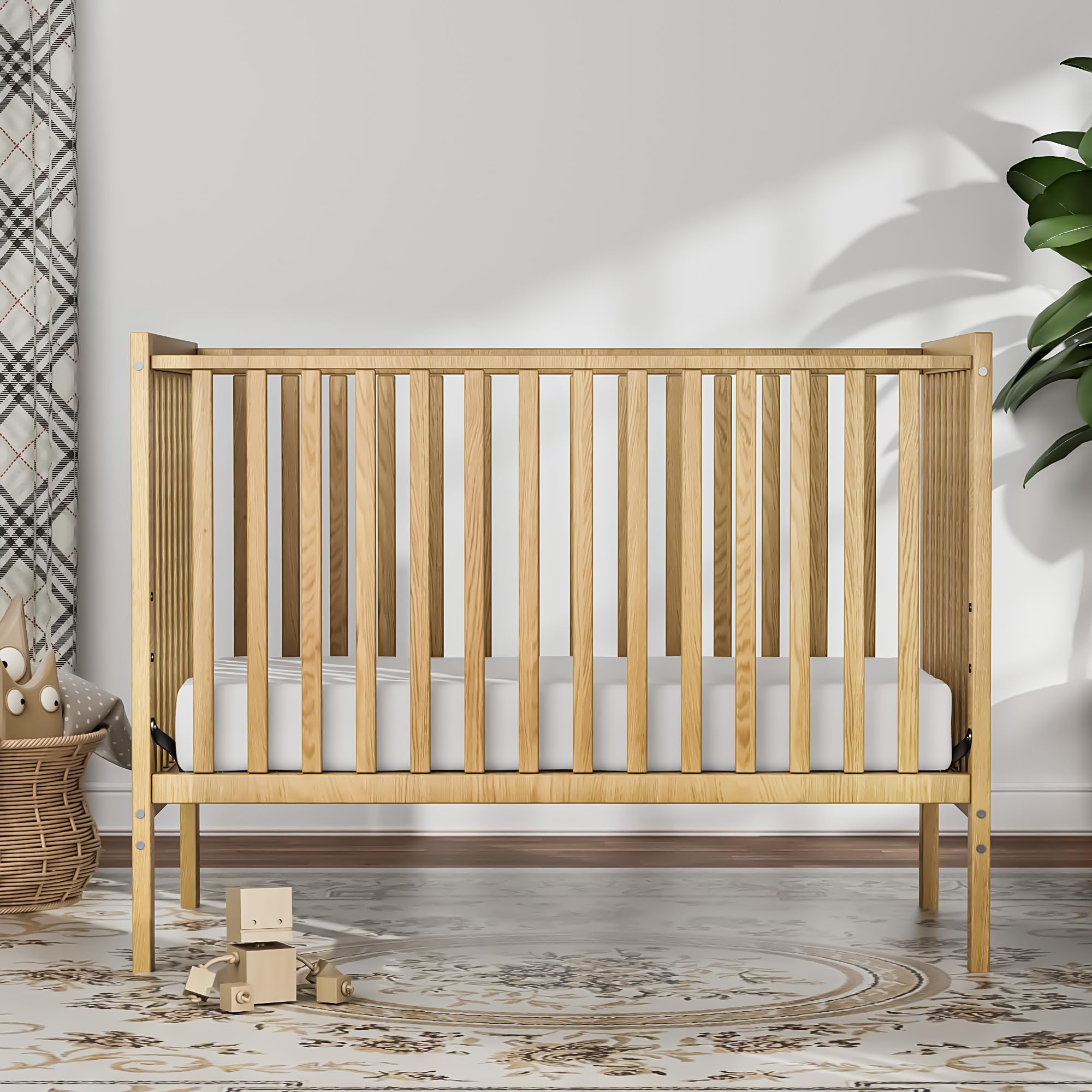 5-in-1 Convertible Baby Crib to Toddler Bed - Natural Pinewood Full Size Nursery Furniture with Non-Toxic Finish | Safe & Sustainable Wooden Crib for Newborns & Small Babies | Perfect for Nursery Rooms, Daycare Centers & Small Spaces
