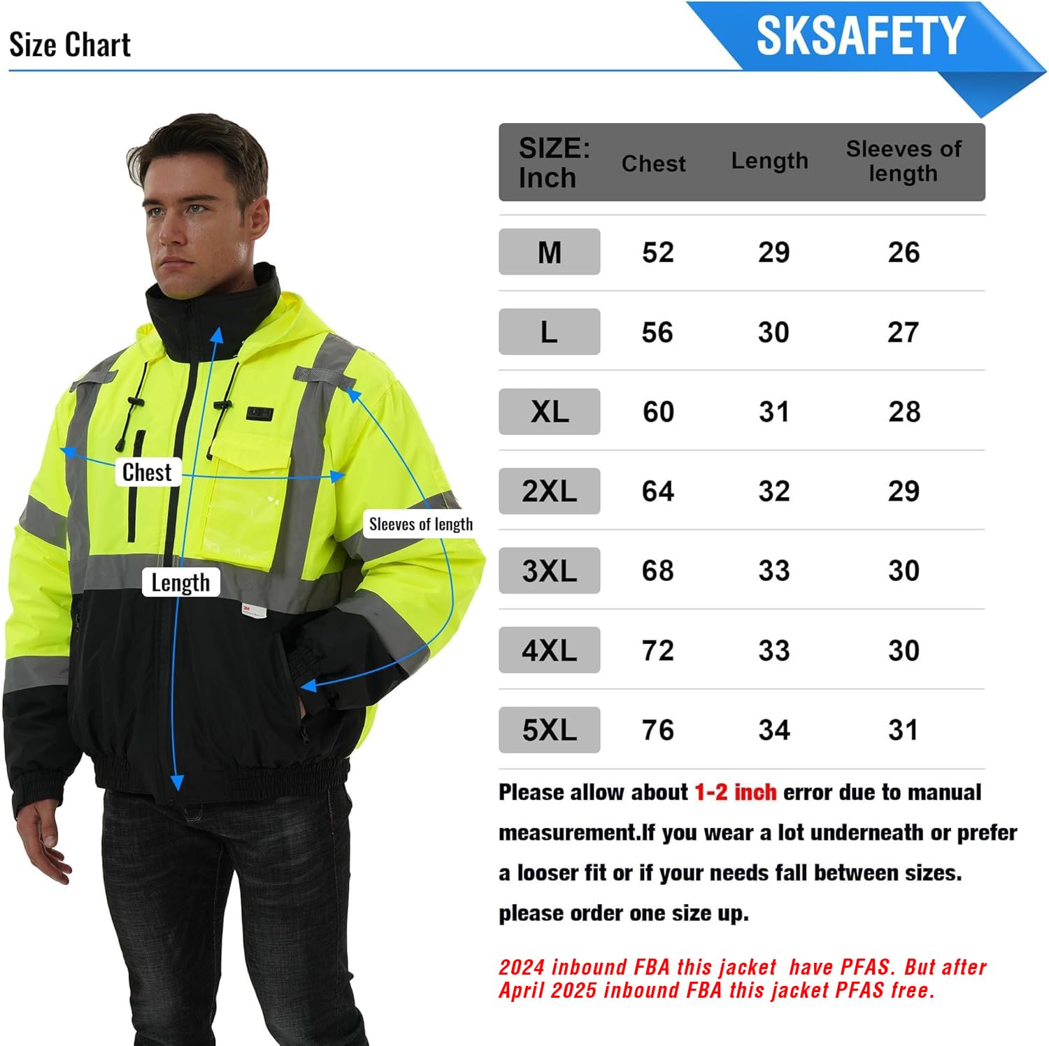 SKSAFETY Class 3 Hi-Vis Waterproof Heated Bomber Jacket with 3M Reflective Tape - Professional Safety Work Coat for Construction & Outdoor Winter Wear (Lime Green, Medium) - Ideal for Cold Weather Work Sites, Road Construction & Nighttime Visibility