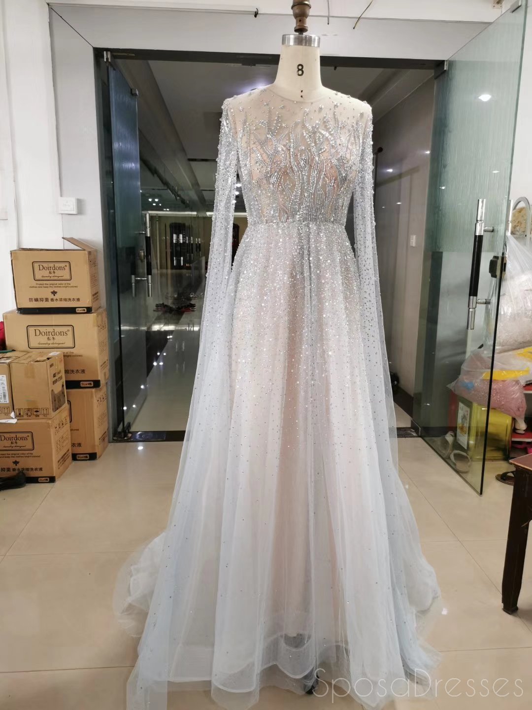 Sparkly Long Sleeve Beaded Prom Dress for Evening Party - Elegant Formal Gown with Heavy Beading (Style 12204) | Perfect for Homecoming, Ball, Quinceañera & Special Occasions