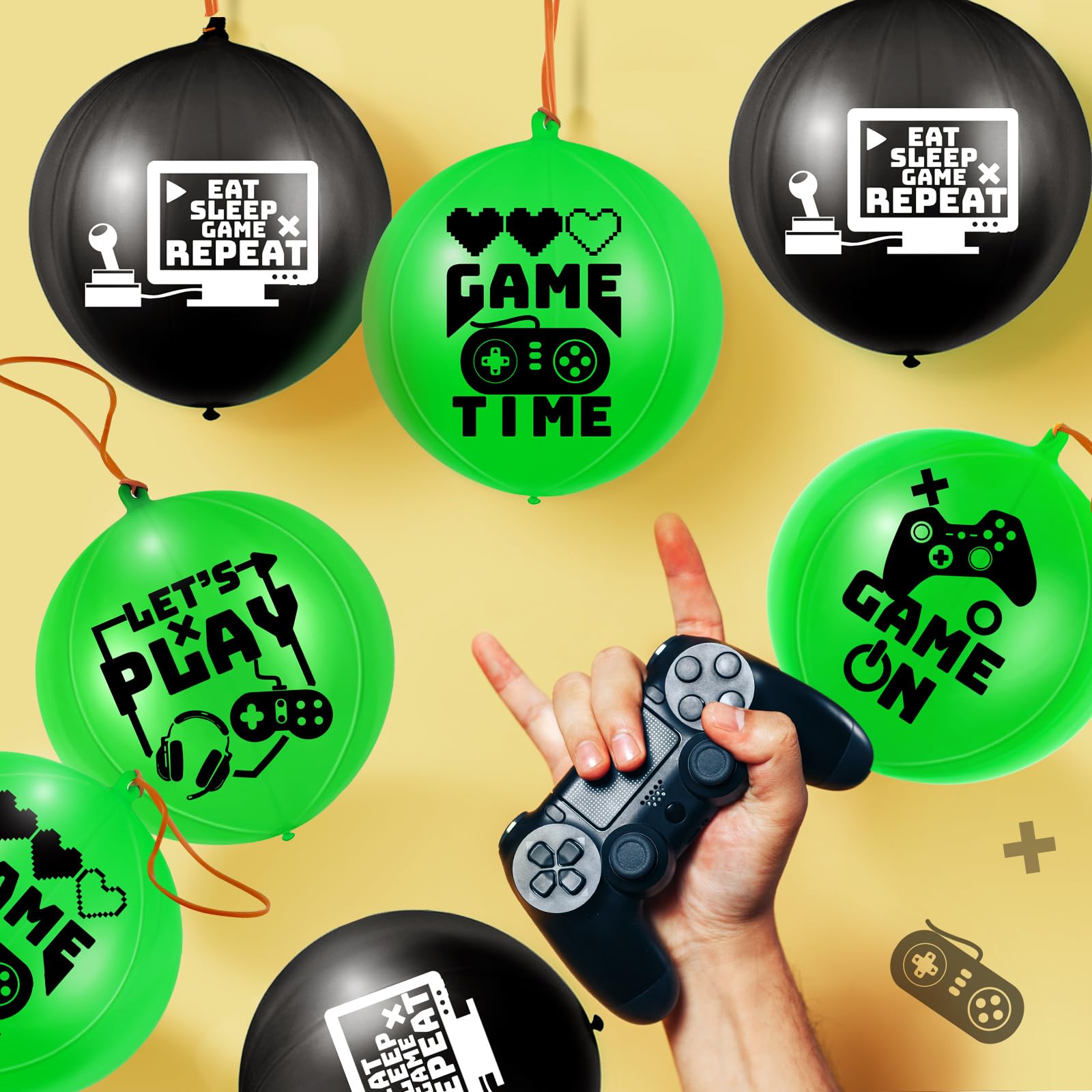 32 Pcs Video Game Punch Balloons - Pixelated Punch Ball Pixel Balloons for Birthday Party Favors, Goodie Bag Fillers (Green, Black) - Fun Party Supplies & Kids Game Toys for Birthday, Carnival, School Events