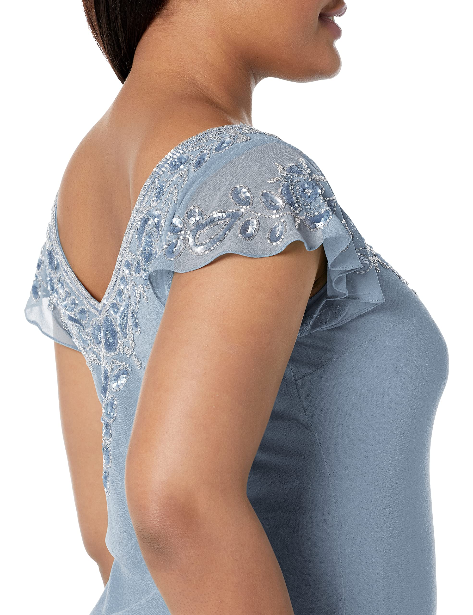 J Kara Women's Plus Size Petite Flutter Sleeve Hanky Hem Cocktail Dress with Beaded Details - Perfect for Parties, Weddings & Special Occasions