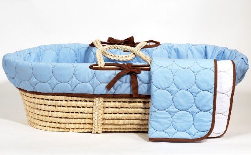 Bacati Quilted Circles Blue and Chocolate Moses Basket - Soft Baby Bed for Newborns, Infants - Perfect for Nursery, Baby Shower Gift, Home Decor
