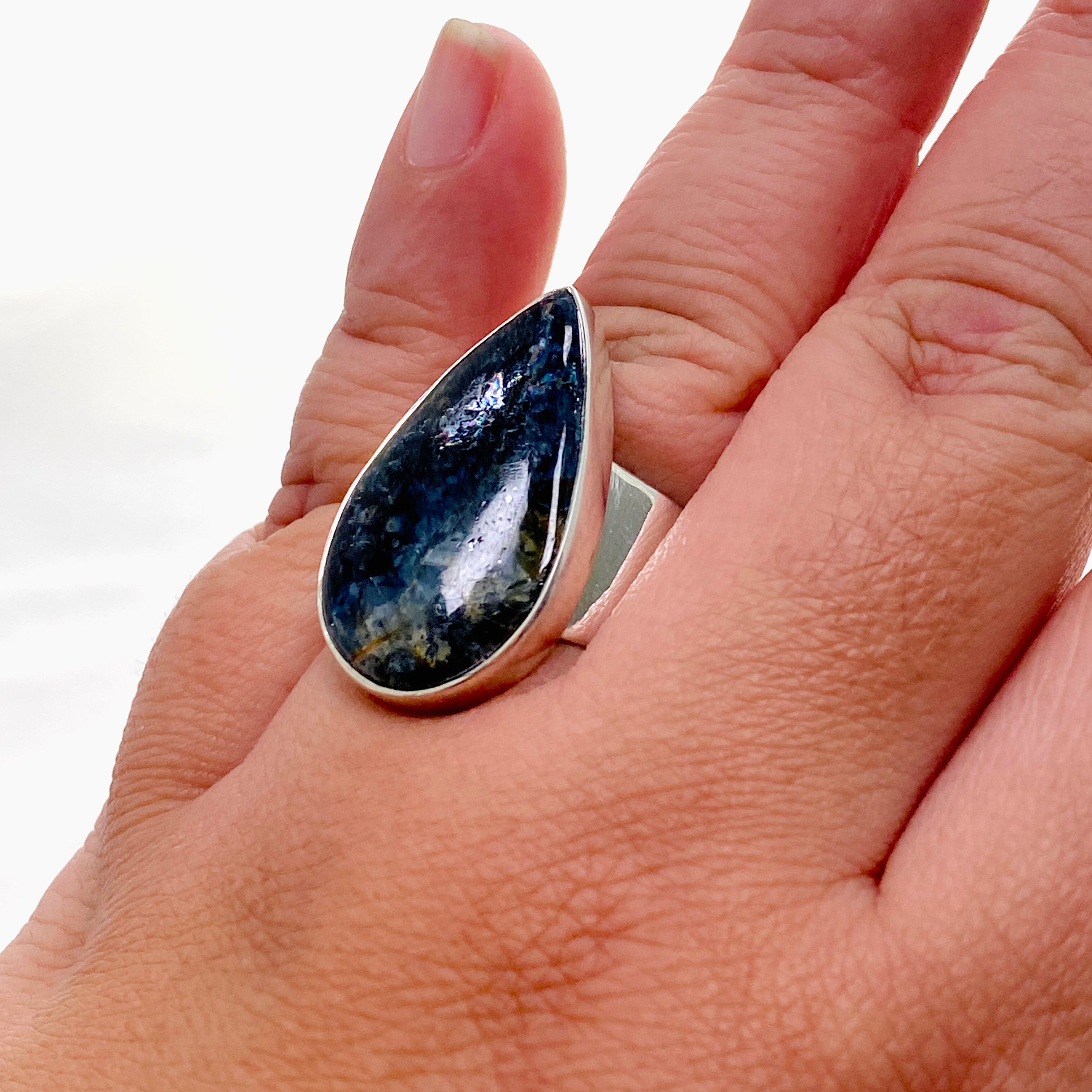 Blue Kyanite Teardrop Cabochon Ring - Size 11 - KRGJ3283 - Elegant Handmade Jewelry for Women - Perfect for Weddings, Parties & Everyday Wear