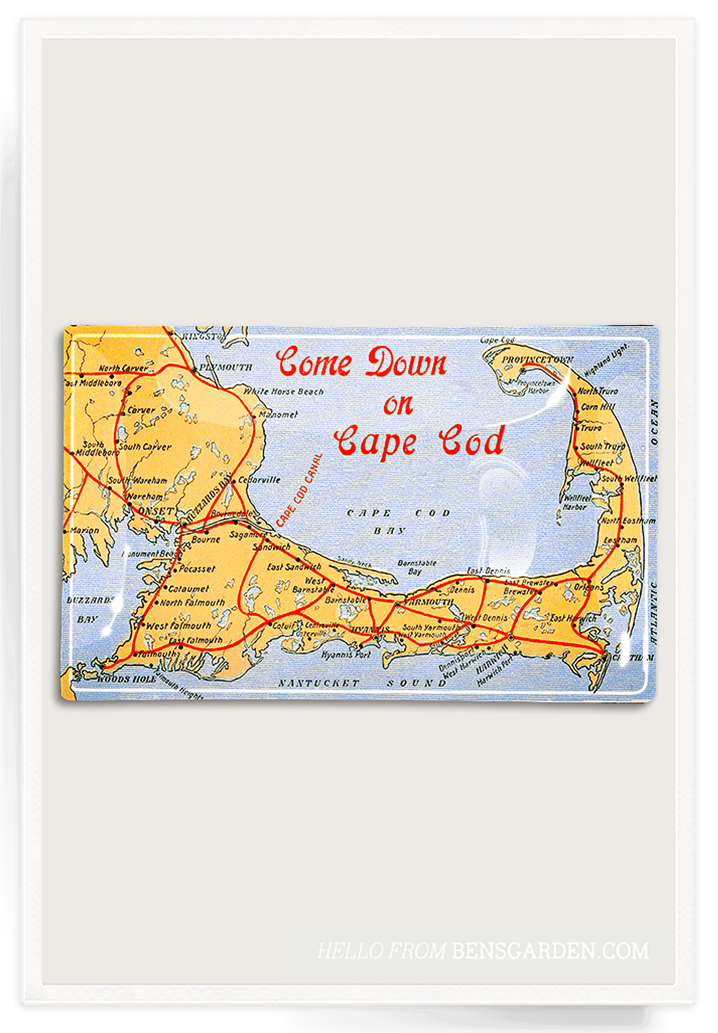 Vintage Cape Cod Map Decoupage Glass Serving Tray - Coastal Decor for Home, Kitchen & Dining - Perfect for Entertaining, Coffee Table Display & Gift Giving