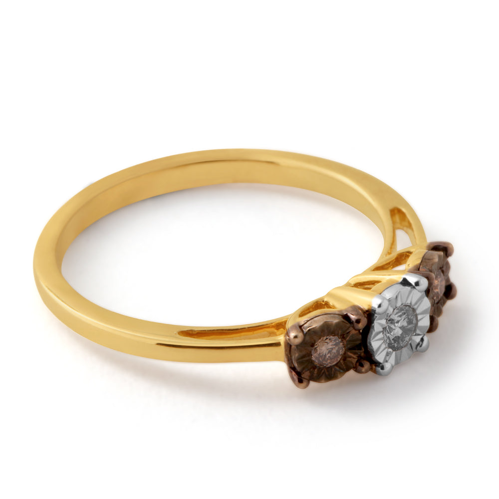 9ct Yellow Gold Australian Champagne Diamond Ring with 2 Brilliant White Diamonds - Elegant Wedding, Engagement & Anniversary Jewelry Gift for Her