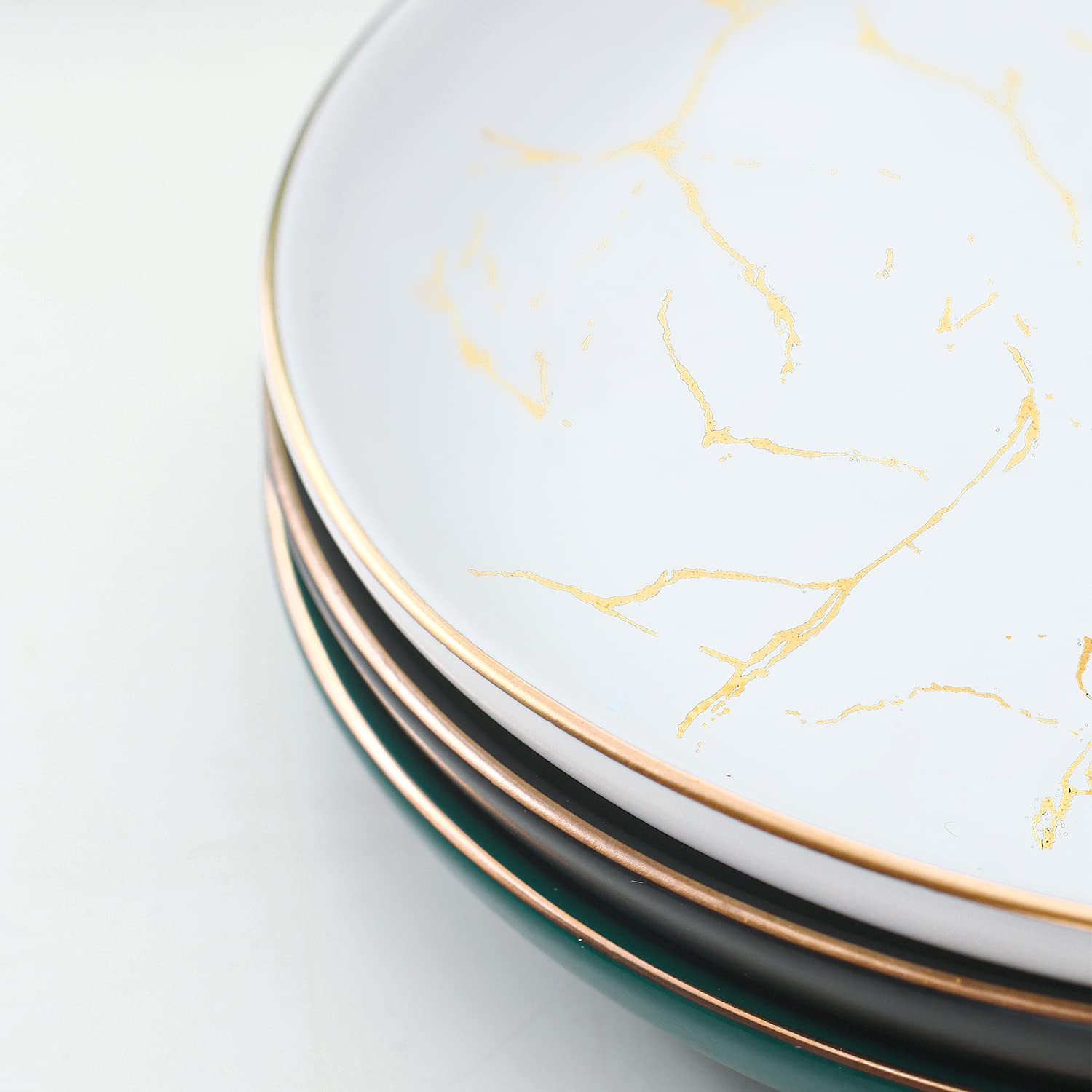Nordic Style 8-Inch Ceramic Dinner Plates Set of 4 - Marble Gold Inlay, Microwave, Oven & Dishwasher Safe - Perfect for Family Dinners, Parties & Restaurant Use