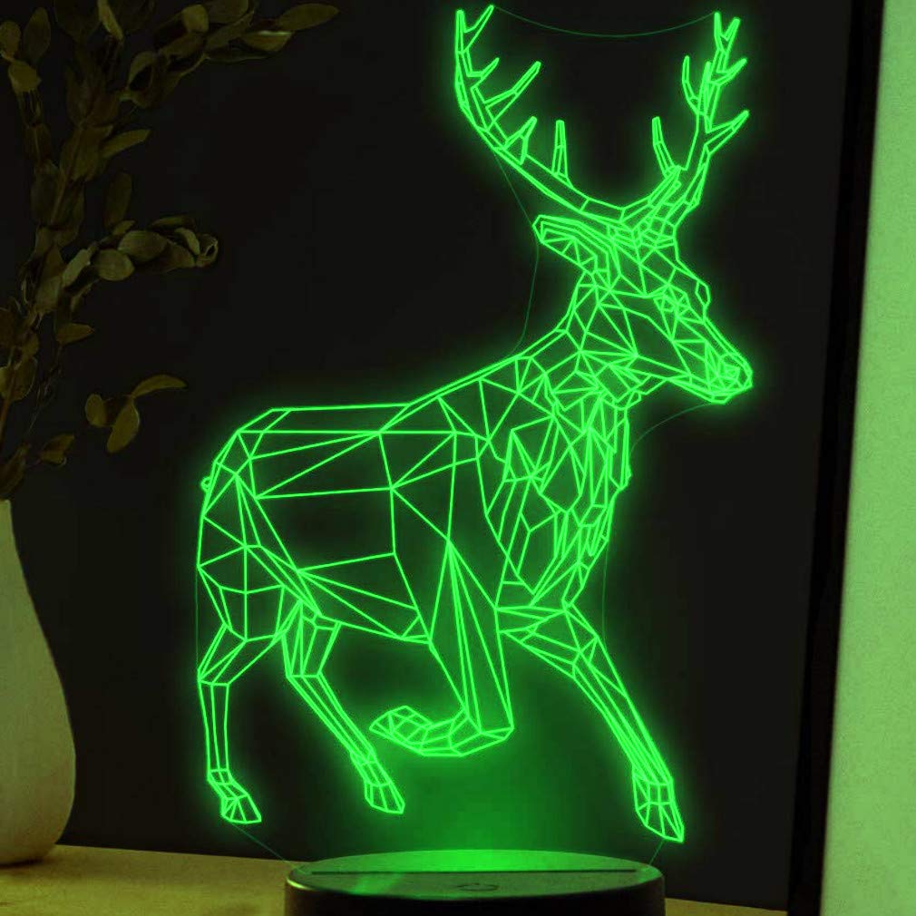 3D Deer Night Light LED Touch Switch Table Lamp - 7 Color Changing Optical Illusion Desk Decor for Kids Room, Nursery, Christmas Gift, Birthday Present, Home Decor (Perfect for Bedside, Study Desk & Gift Giving)