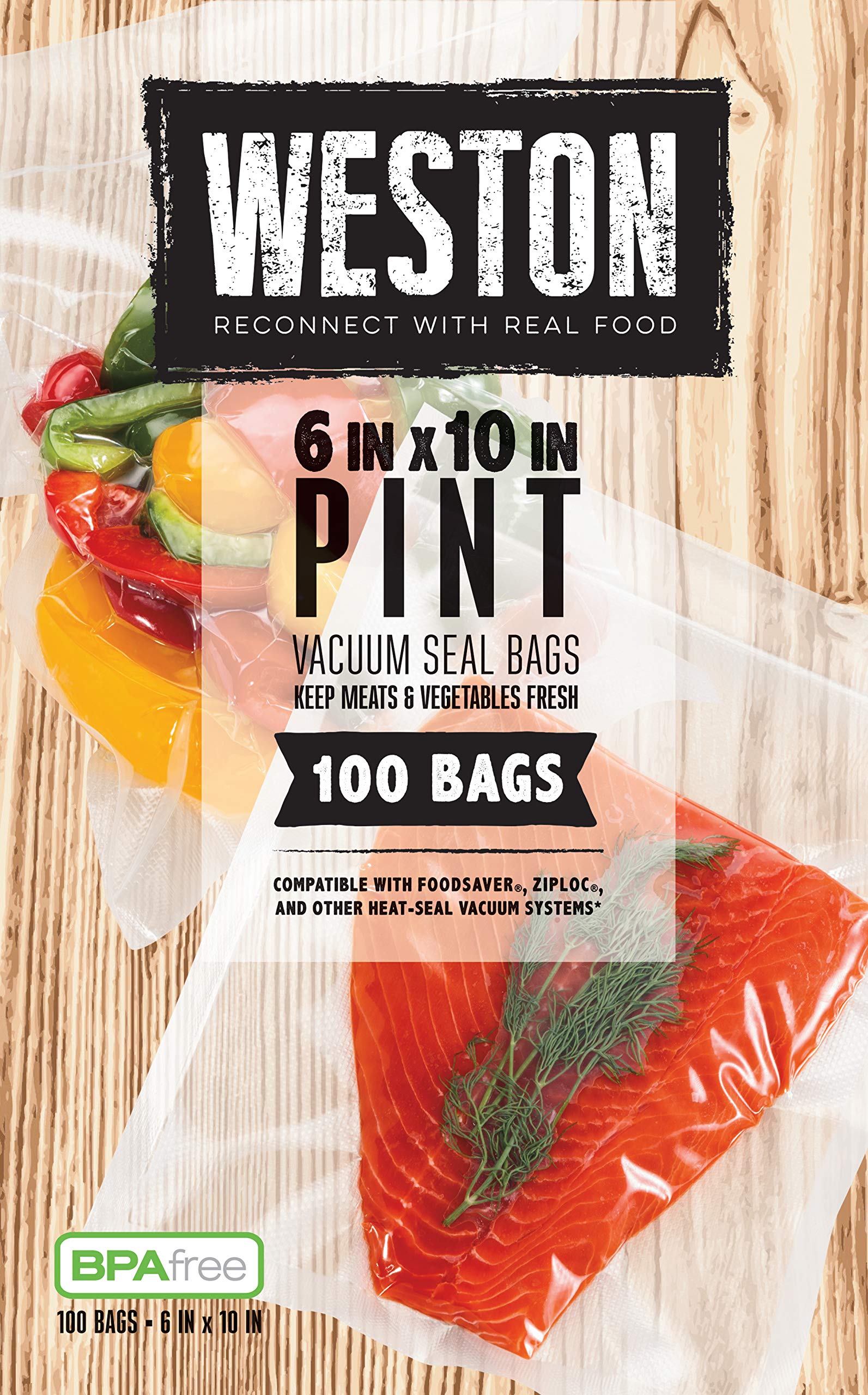 Weston BPA-Free Vacuum Sealer Bags for Food Storage - 2 Ply 3mm Thick, Compatible with NutriFresh, FoodSaver & Heat-Seal Systems - Ideal for Meal Prep, Sous Vide Cooking & Long-Term Freezer Storage - 6