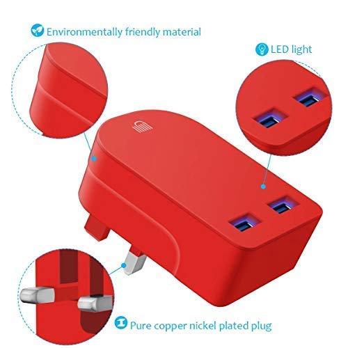 AMO 3-Port USB Wall Charger with Folding UK Plug - 3.1A 15W Fast Charging for iPhone, iPad, Samsung Galaxy, HTC, Windows Phone & Tablets | Perfect for Home, Office & Travel Charging