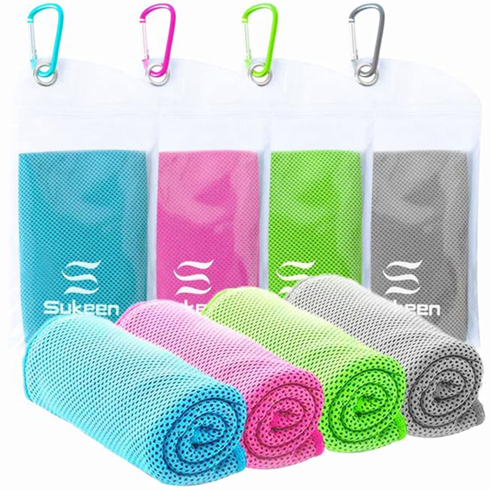 Buzkkoy Cooling Towel 4 Pack - Ice Towel for Yoga, Running, Gym, Workout & Outdoor Activities - Soft Breathable Chilly Microfiber Towel (40