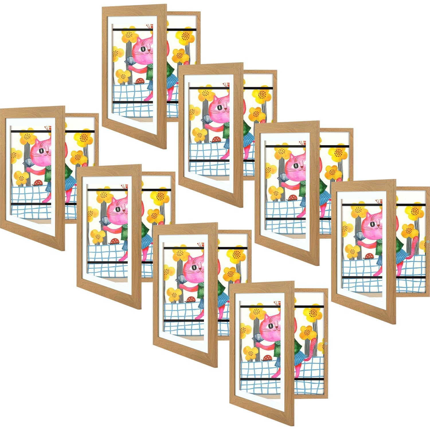 Golden State Art 10x12.5 Inch Kids Art Frames - Front Opening Display Frames for Children's Drawings, Art Projects & Schoolwork - Set of 8 Brown Frames - Perfect for Bedroom, Classroom, Playroom & Office Decor