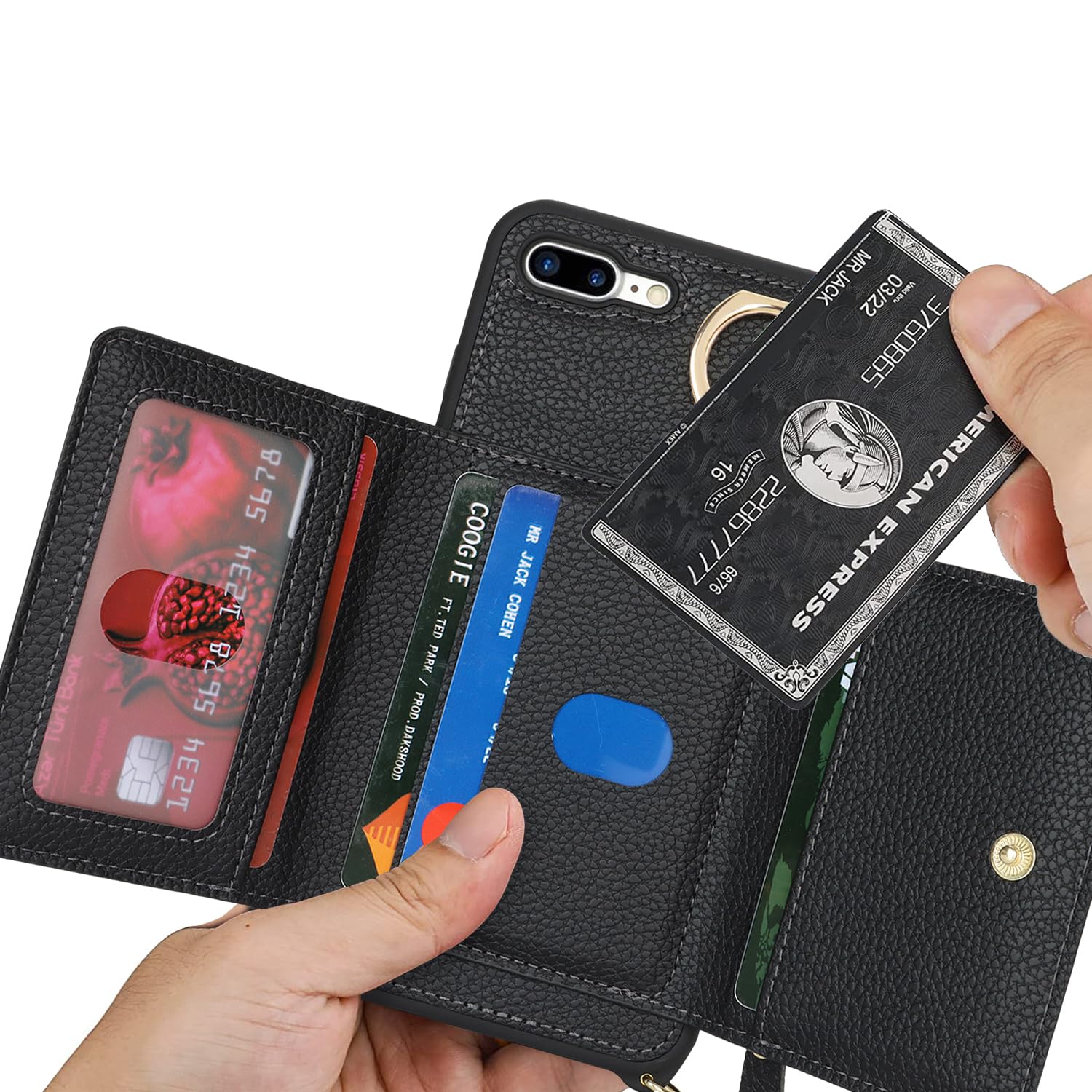 iPhone 8 Plus Case with Card Holder & Lanyard - Leather Wallet Case for Women | Perfect for Travel & Daily Use