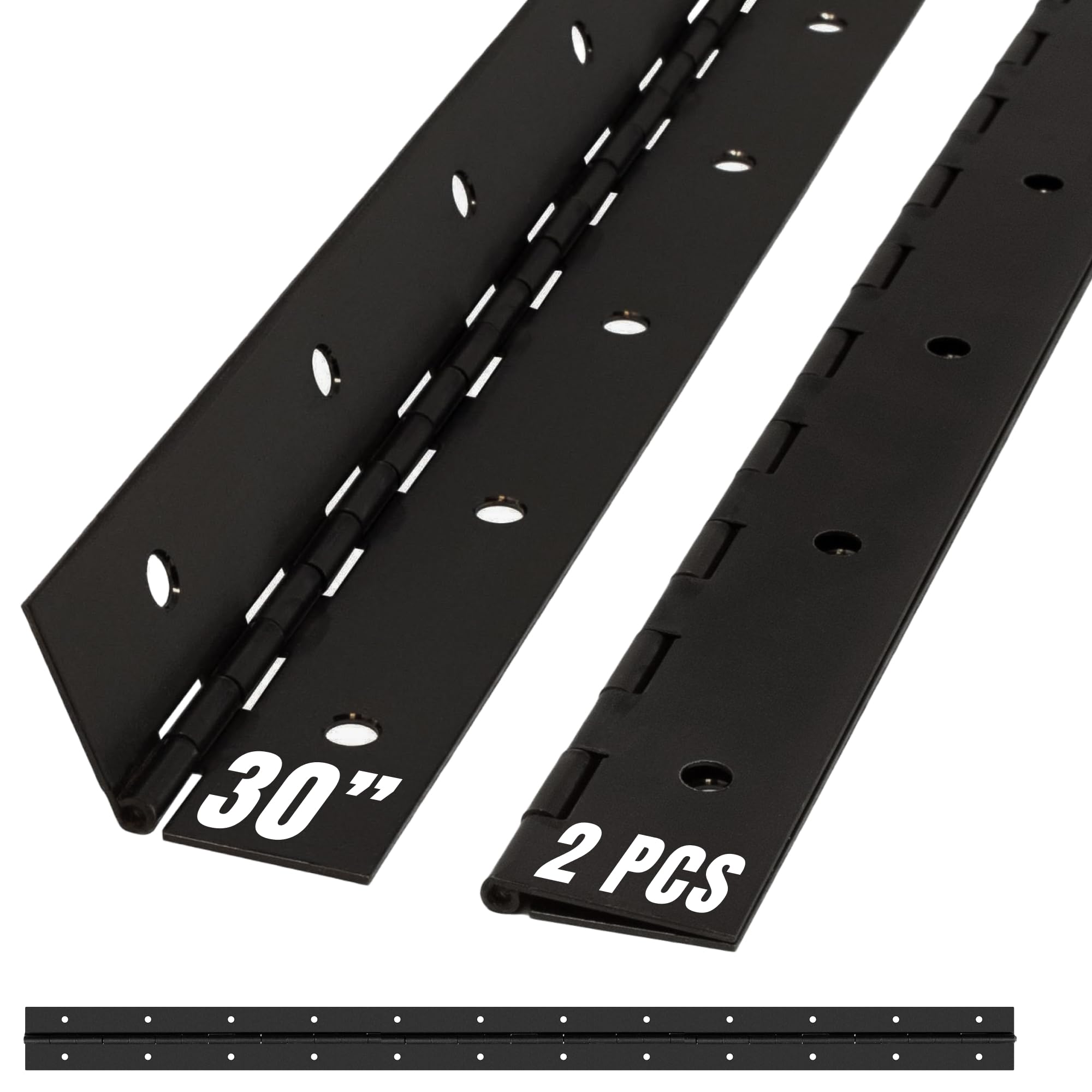 30 Inch Black Heavy Duty Piano Hinge Continuous Stainless Steel 304 (2-Pack) - Matte Black Surface Mount Cabinet Hinges 30
