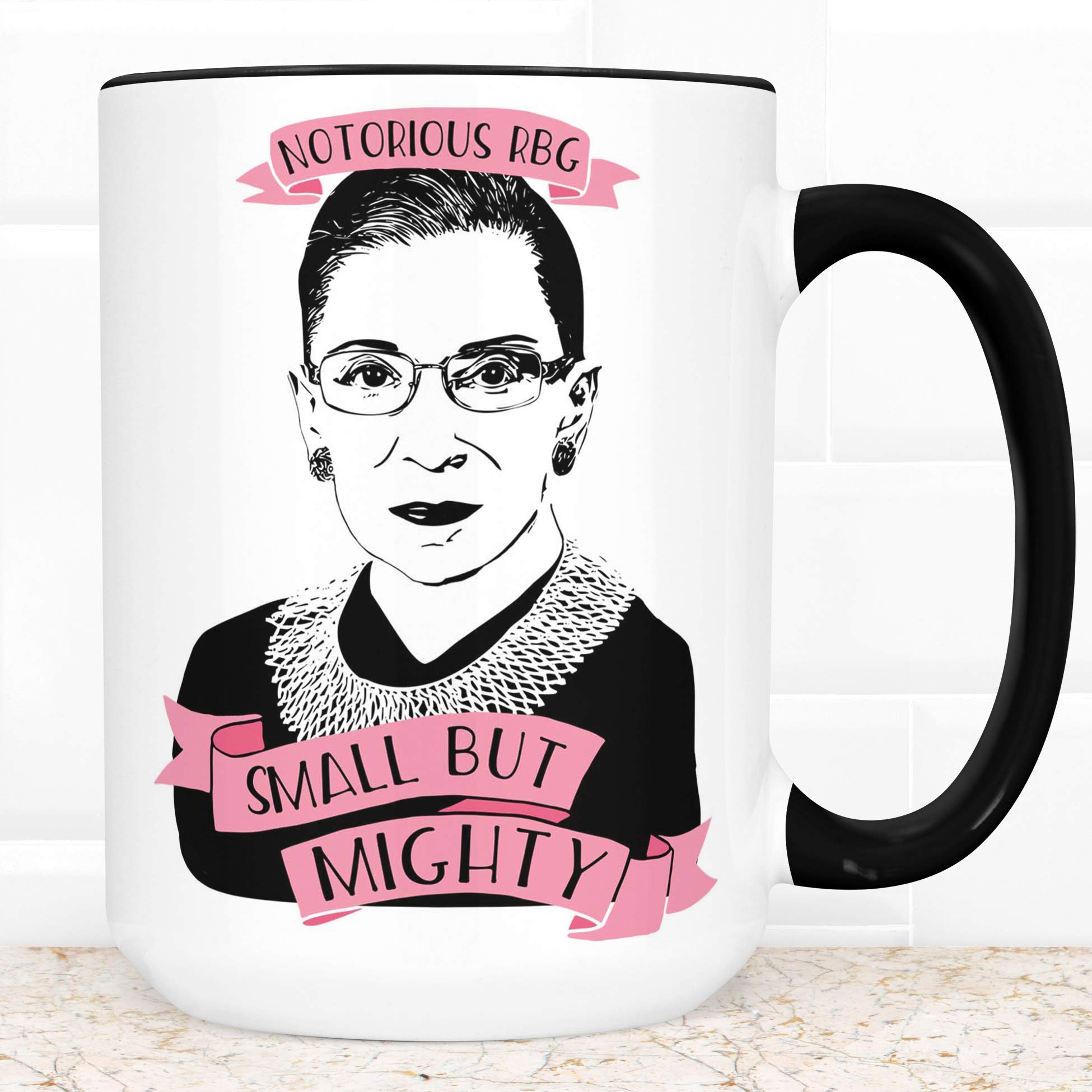 Ruth Bader Ginsburg Small But Mighty Coffee Mug - 11oz Ceramic Cup with Notorious RBG Design, Microwave & Dishwasher Safe - Perfect for Office, Home Use or Supreme Court Themed Gifts