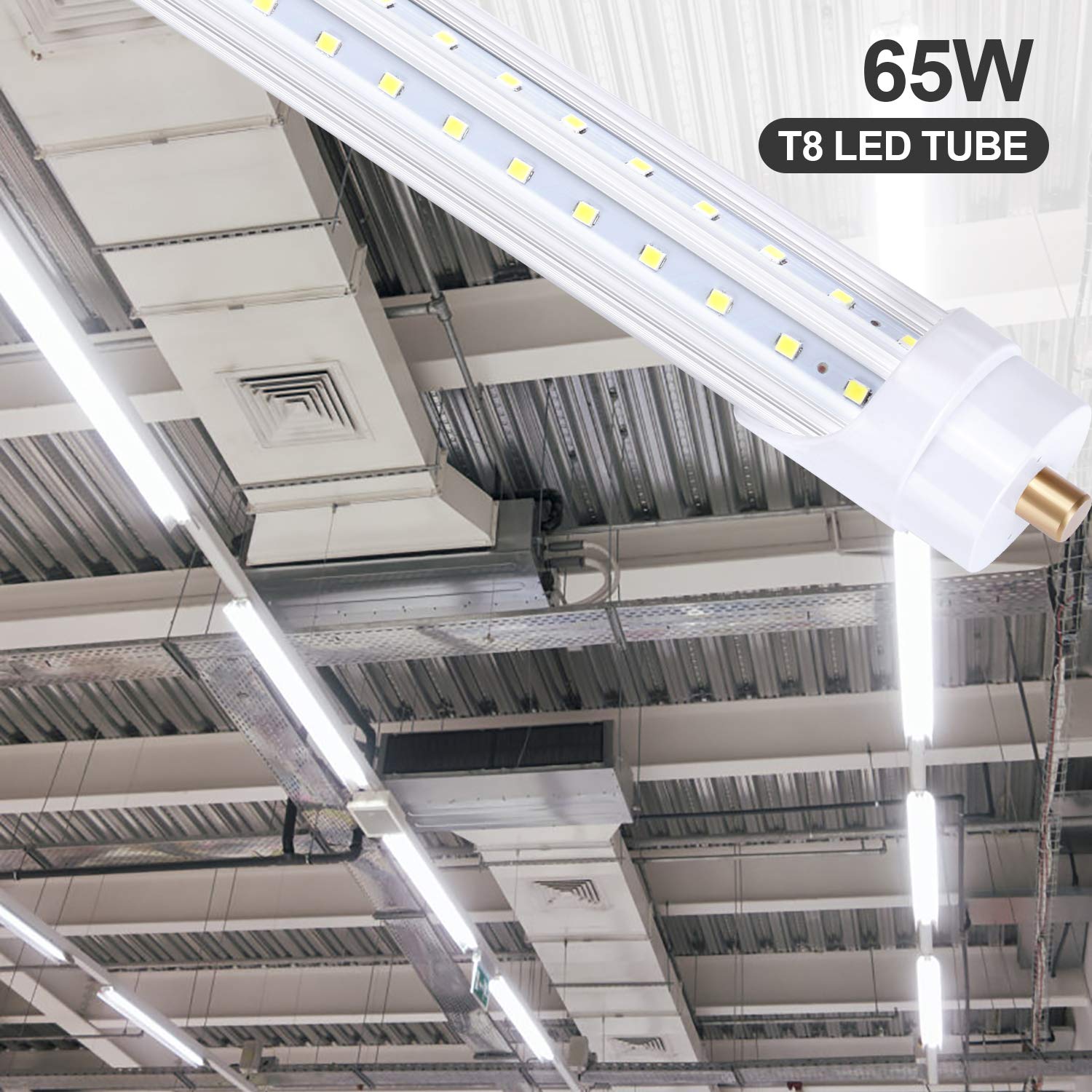 8 Foot LED Bulbs 65W 6000K Daylight White - T8 T10 T12 LED Tube Lights with FA8 Single Pin, 270° Wide Angle, Ballast Bypass & Dual-End Powered - Energy Efficient Fluorescent Replacement (12 Pack) - Perfect for Garage, Warehouse, Office & Commercial Lighting