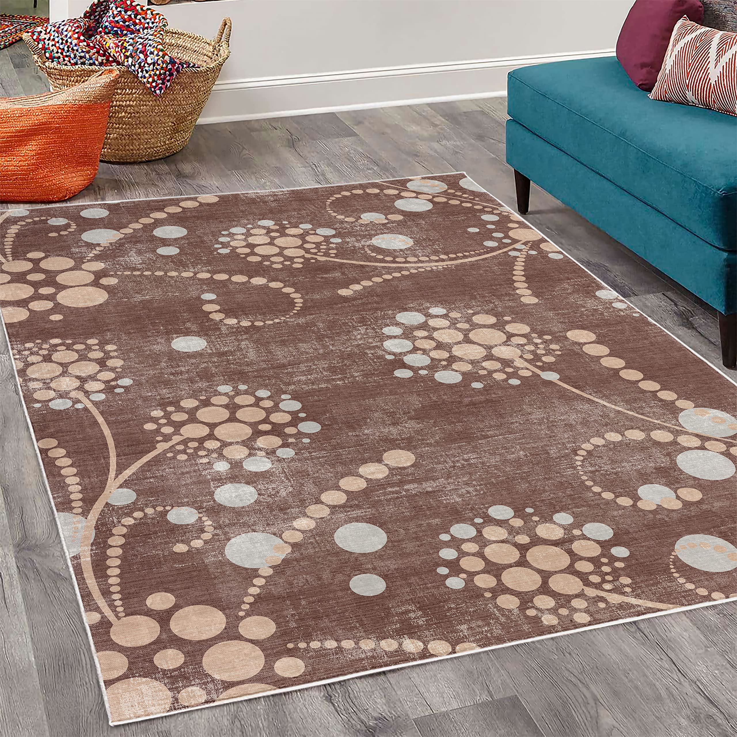 Ambesonne Abstract Spiral Floral Modern Rug with Polka Dots - 5'1