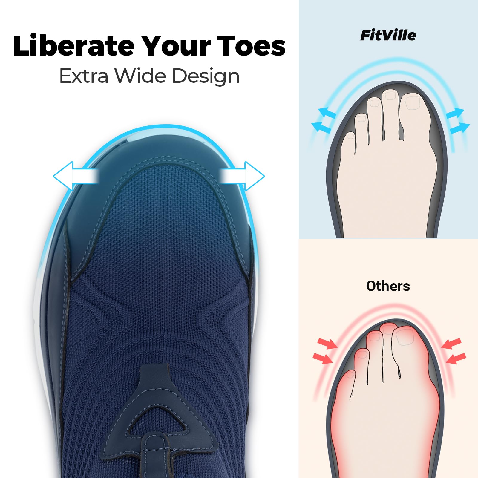 FitVille Men's Extra Wide Slip-On Walking Shoes - Breathable Hands-Free Sneakers for All-Day Comfort | Orthopedic Support for Standing & Walking | Perfect for Work, Travel & Daily Activities