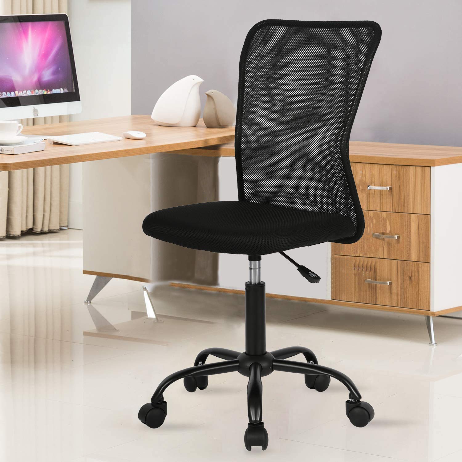 Ergonomic Mesh Office Chair with Adjustable Lumbar Support - Breathable Back Support Computer Desk Chair, Height-Adjustable Swivel Rolling Task Chair for Men & Women - Perfect for Home Office, Gaming, and Workspace (Black)