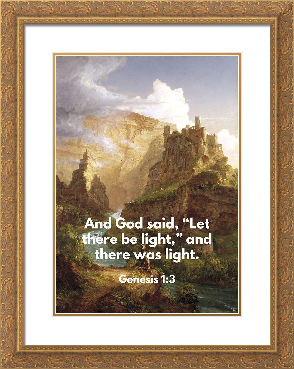 Gold Ornate Framed Bible Verse Art Print - Genesis 1:3 for Home & Office Decor