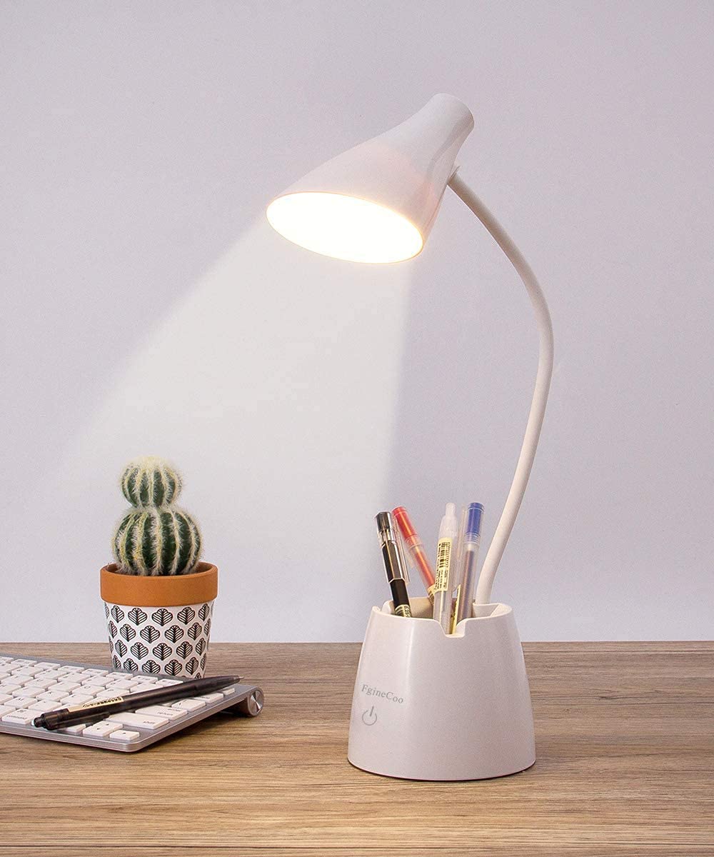 LED Desk Lamp with 3 Color Modes & Eye Protection, Dimmable Study Light with 360° Flexible Neck, Pen Holder & Phone Stand, Compact Desk Lamp for Office, Bedroom, Dorm, College, and Home Reading
