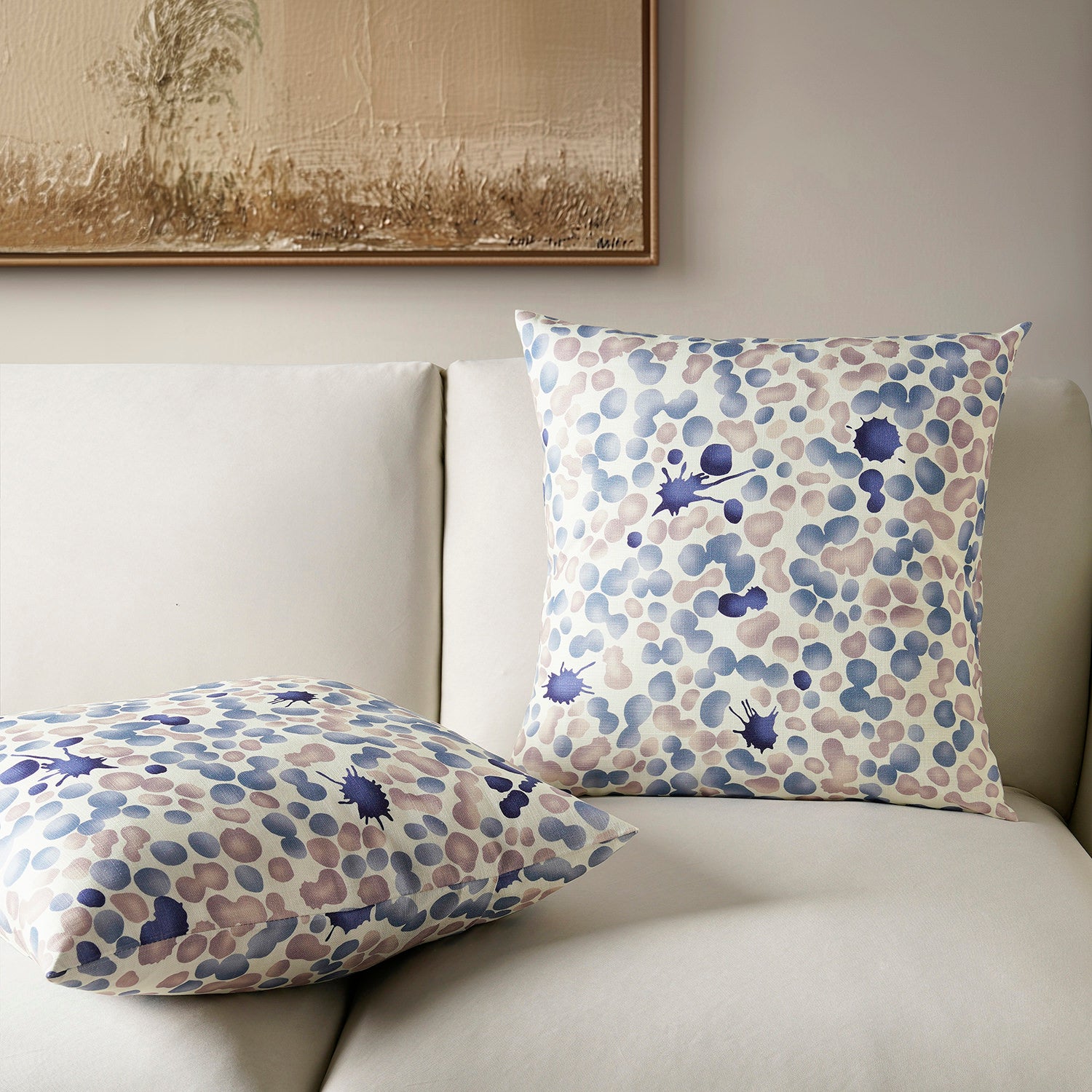 Pebbles Blue Abstract Textured Printed Cotton Cushion Covers (Set of 2) - Soft Decorative Throw Pillow Cases for Sofa, Bed & Home Decor