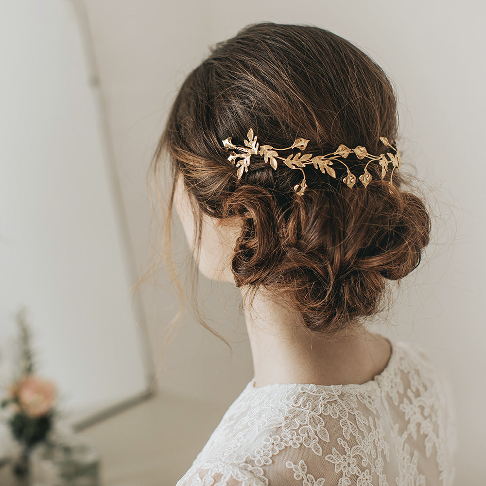 Vega Gilded Leaves Headpiece - Elegant Gold Leaf Hair Accessory for Weddings, Parties & Special Occasions