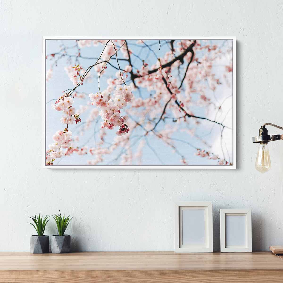 Pink Cherry Blossom Wall Art Canvas Print 28x18 Inches - Floral Home Decor for Living Room, Bedroom & Office