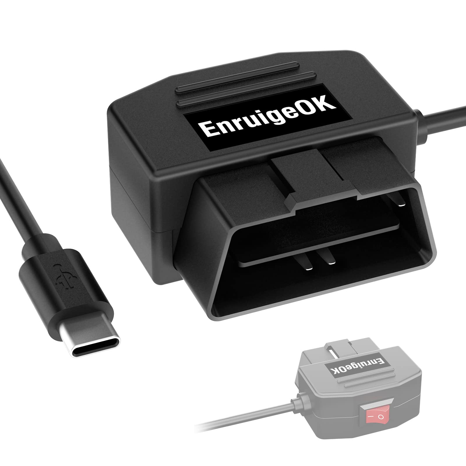 Universal OBD OBD2 Power Cable for Dash Camera - 24/7 Surveillance & Acc Mode with Switch Button, 3Pin OBDII Adapter Hardwire Charger (12-26V to 5V 2.5A) USB-C Port - Perfect for Continuous Car Recording & Parking Mode (Black)
