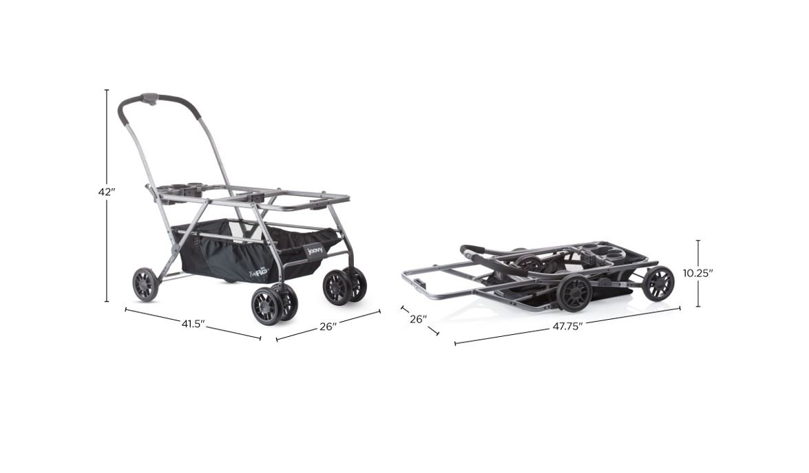 Joovy Twin Roo Lightweight Double Stroller Frame - Compatible with 2 Infant Car Seats - Compact Foldable Design for Twins - Perfect for Travel, Shopping & Daily Outings with Babies