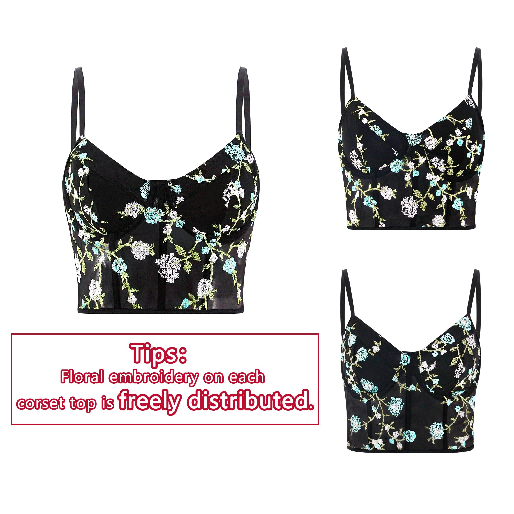 Floral Embroidery Corset Crop Top for Women - Sheer Mesh Bustier with Push Up, Fashion Slim Tank Top for Party, Date Night & Summer Outfits