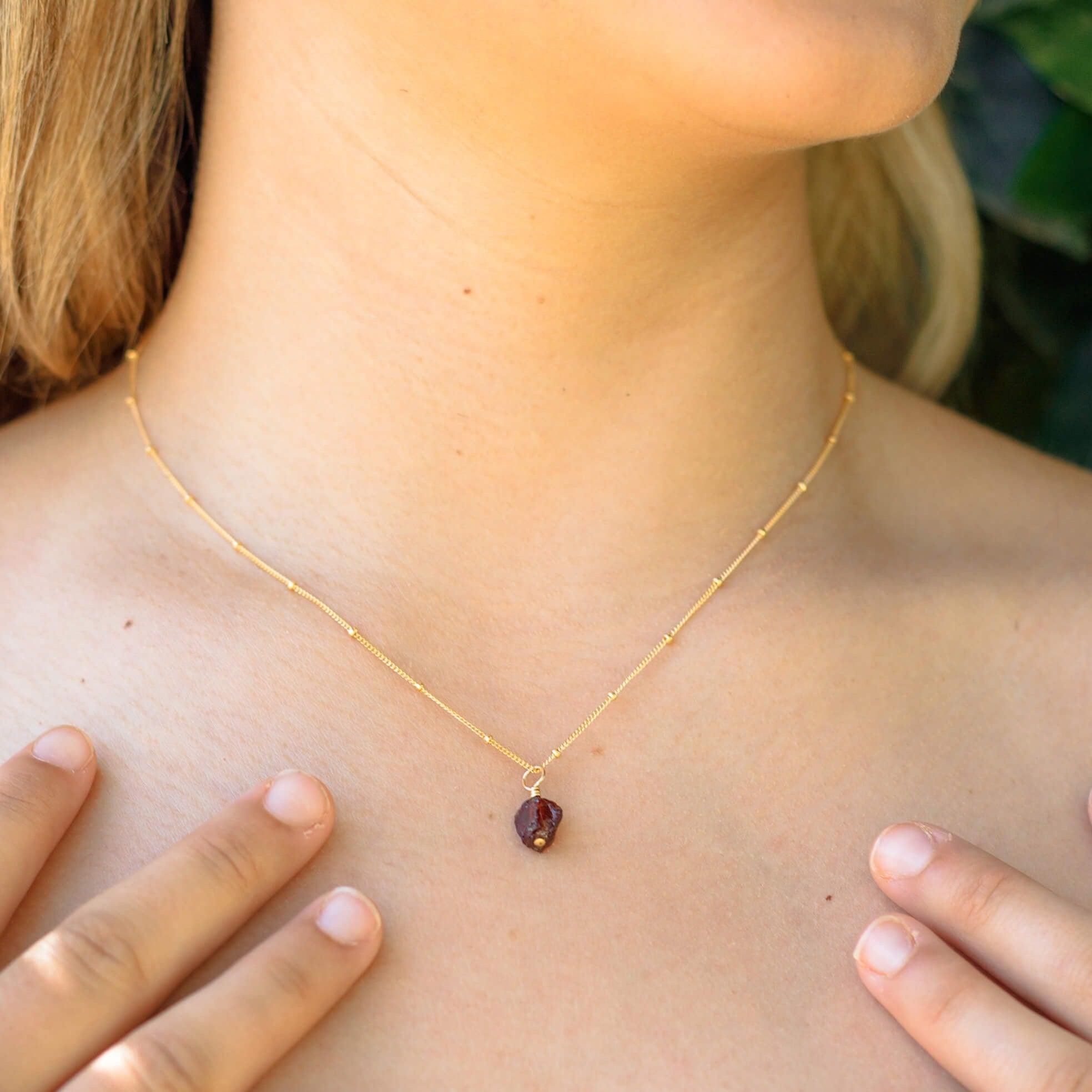 Natural Tiny Raw Garnet Pendant Necklace for Women - Bohemian Crystal Jewelry Gift for Birthday, Valentine's Day | Perfect for Layering, Everyday Wear & Special Occasions