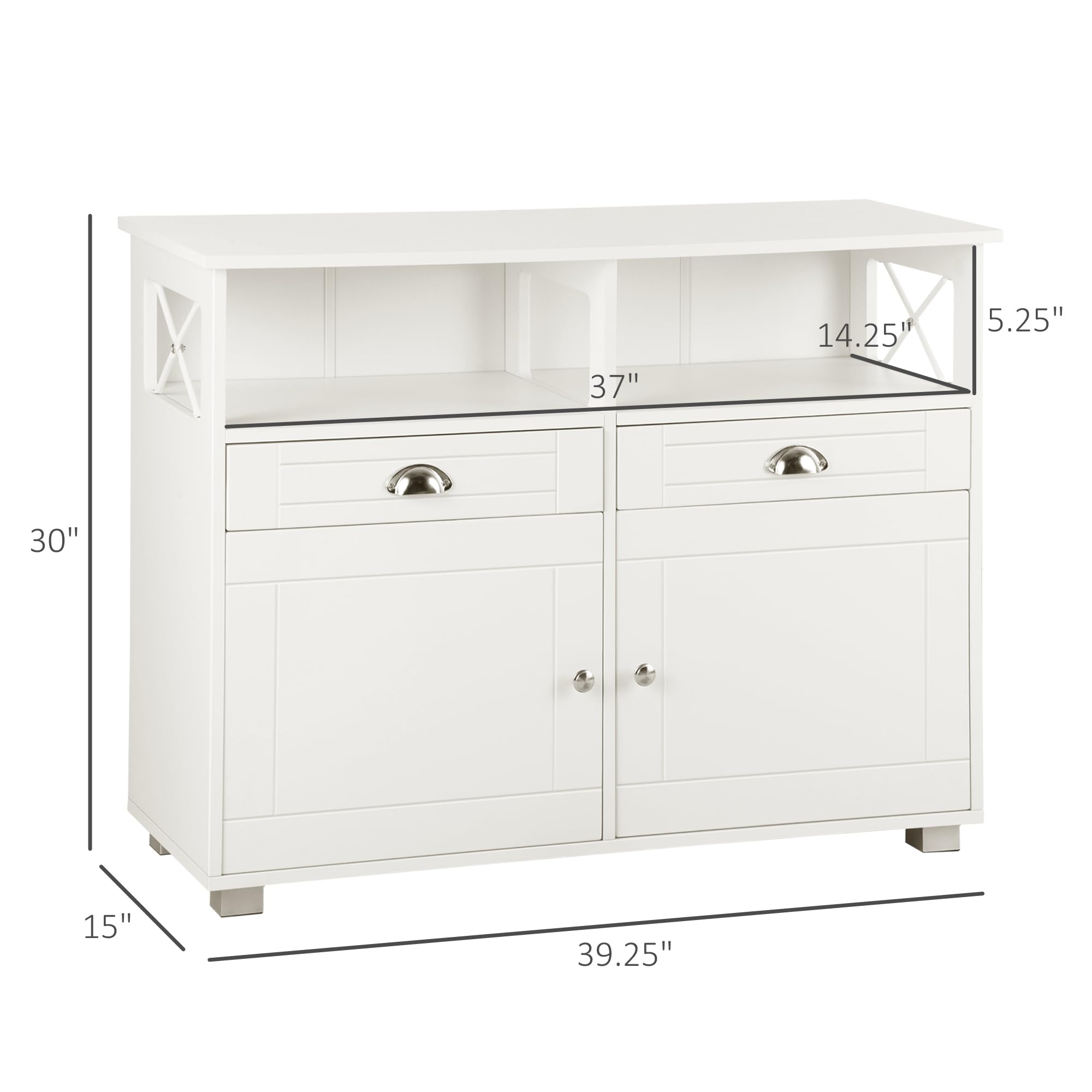 HOMCOM White Sideboard Buffet Cabinet with Storage Drawers - Kitchen Coffee Bar Organizer, Large Tabletop & Crossbar Design for Dining Room, Living Room, or Home Office Storage