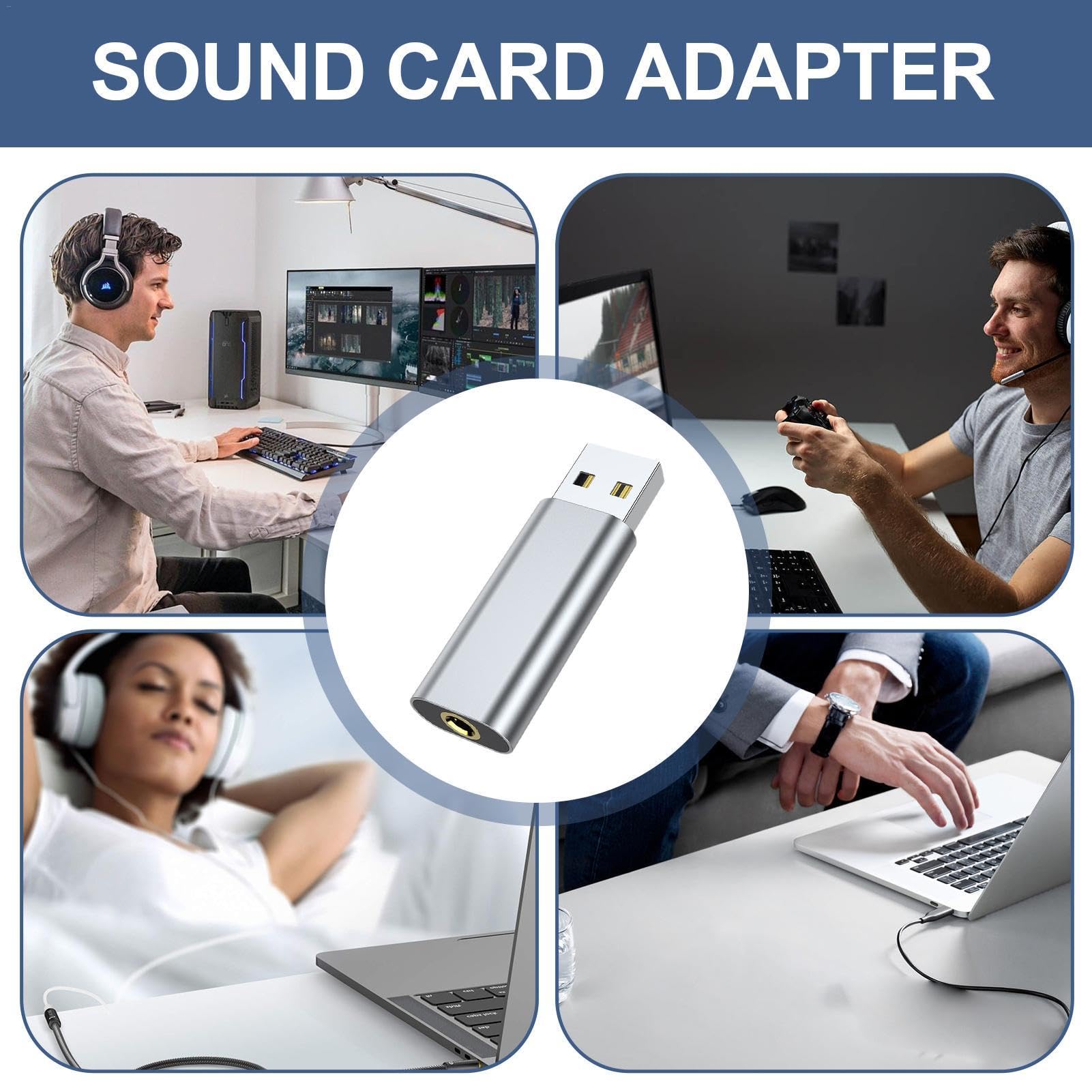 Paodduk USB Sound Adapter - 3.5mm USB Headphone Jack Converter with Audio Driver for Gaming, Streaming & Conference Calls | Compatible with League of Legends, PC Headsets & Laptops | Plug & Play USB Audio Adapter for Home Office & Online Classes