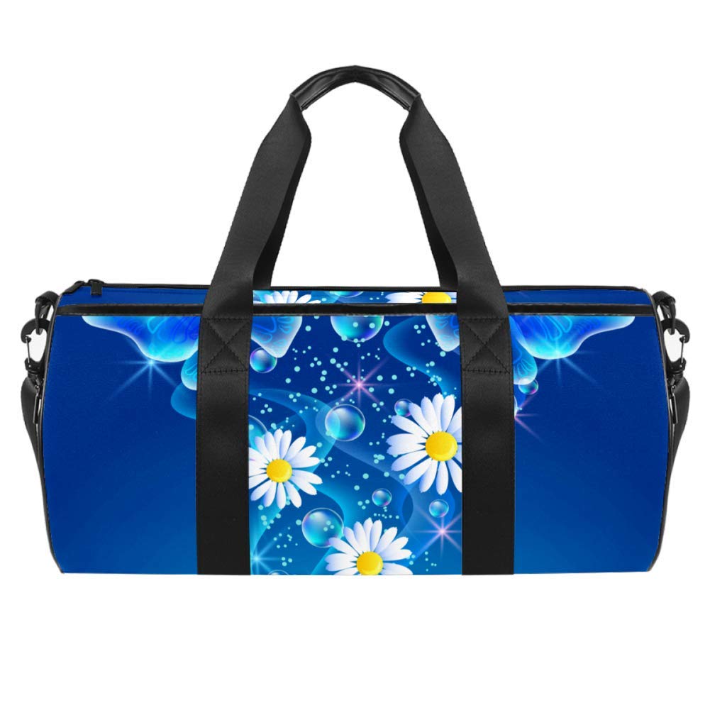 Anna Cowper Butterflies with Bubbles and Daisy in The Sky Canvas Duffel Bag - Gym Sports Dance Travel Weekender Shoulder Carry Bag for Women | Perfect for Yoga, Beach Trips & Weekend Getaways