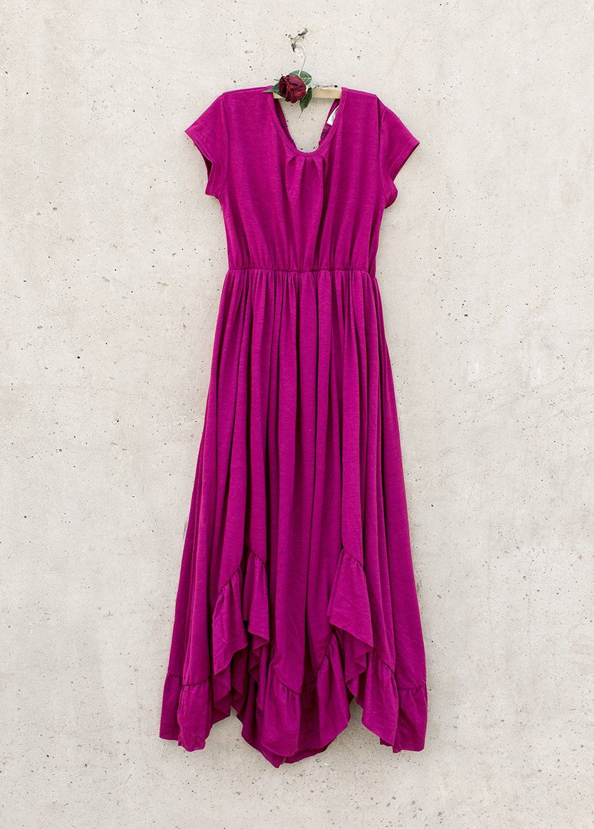Braelyn Dress in Berry - Flowy Midi Dress for Women, Elegant A-Line Summer Dress with Puff Sleeves | Perfect for Weddings, Parties & Date Nights