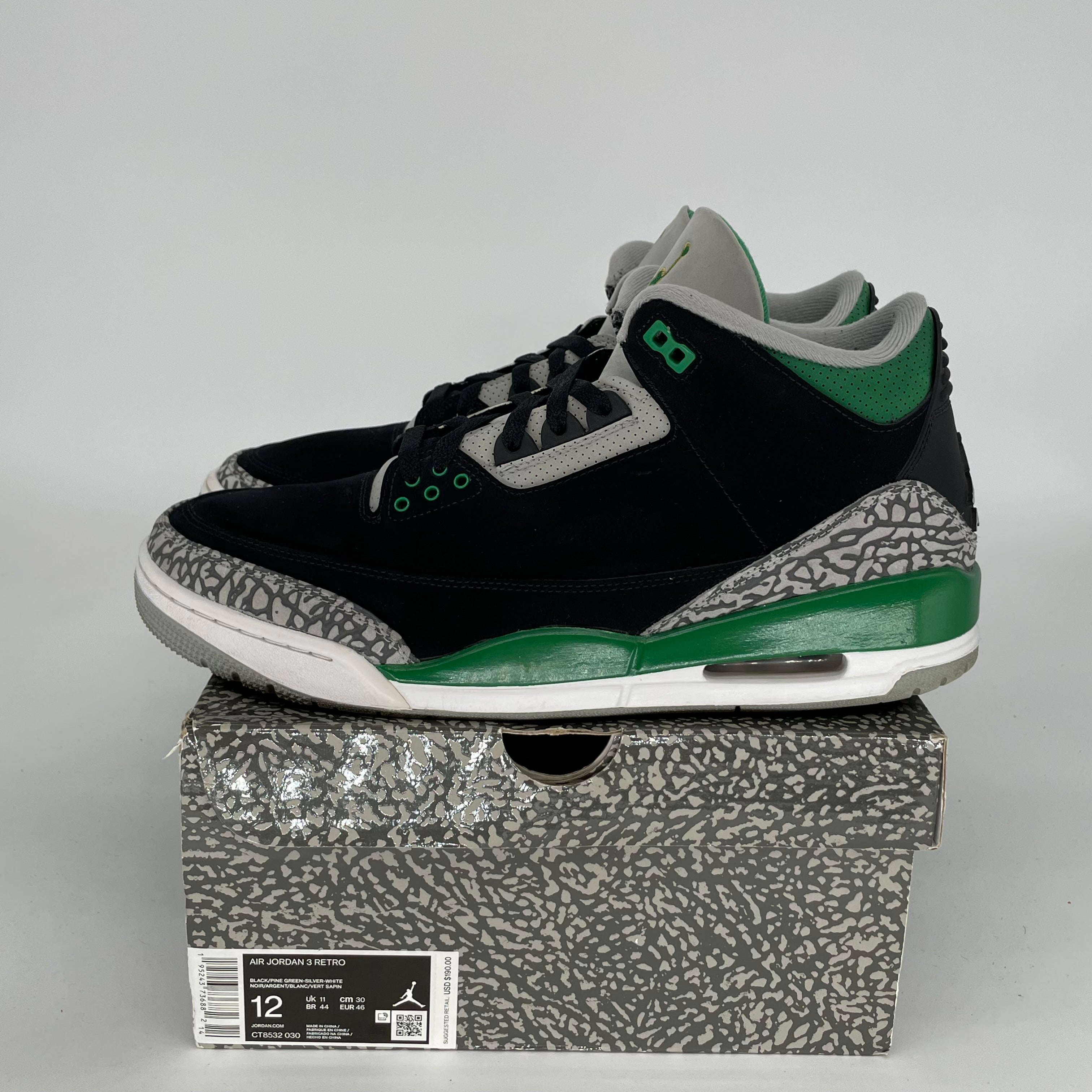 AIR JORDAN 3 Retro Pine Green Basketball Shoes Men's Size 12 (CT8532-030) - Perfect for Streetwear & Court Performance