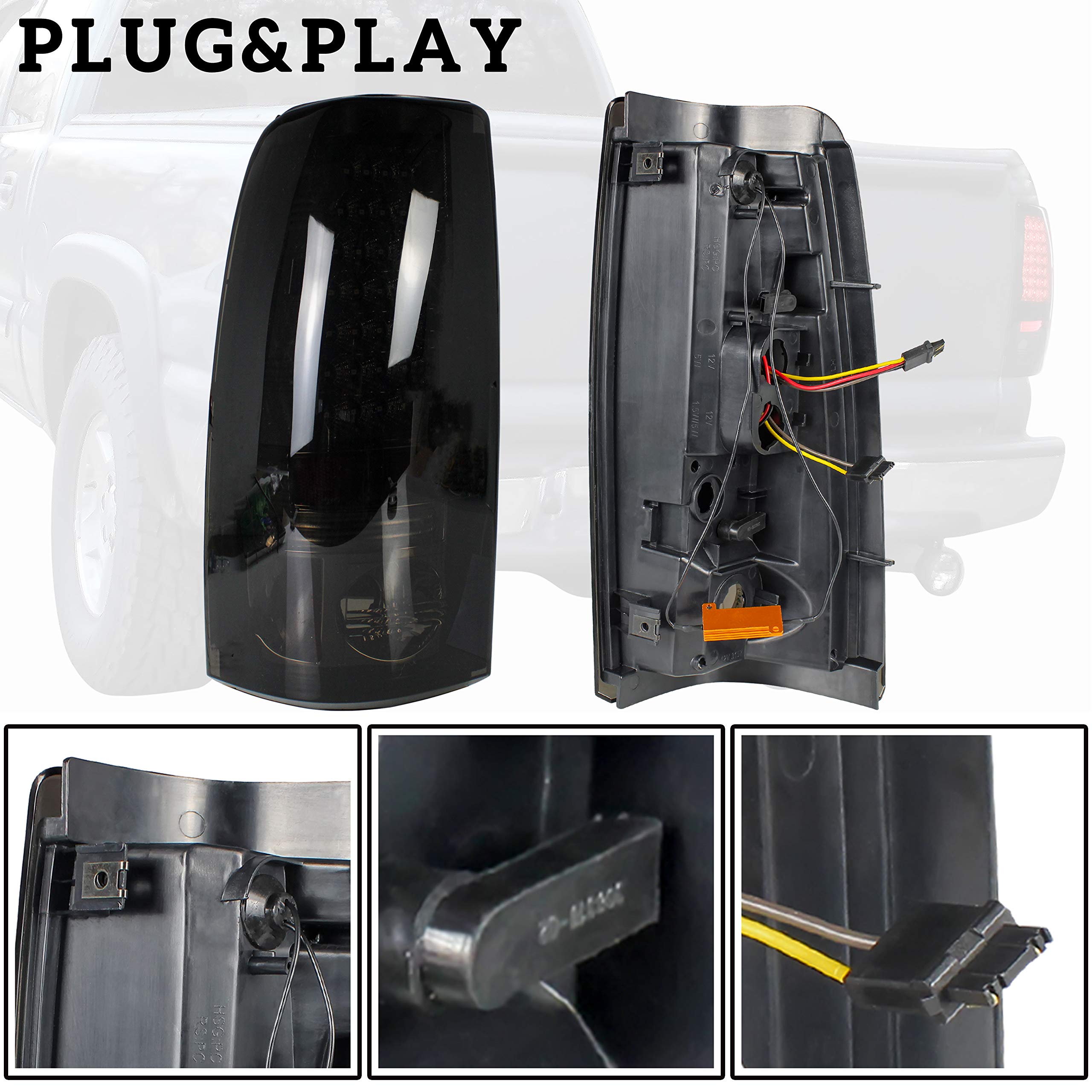 KEWISAUTO Smoked Black LED Tail Lights for Chevy Silverado 1500 2500 3500 & GMC Sierra 1500 2500 3500 (1999-2006) - Brake Rear Lamps, Durable Replacement Accessories - Perfect for Night Driving & Enhanced Vehicle Style